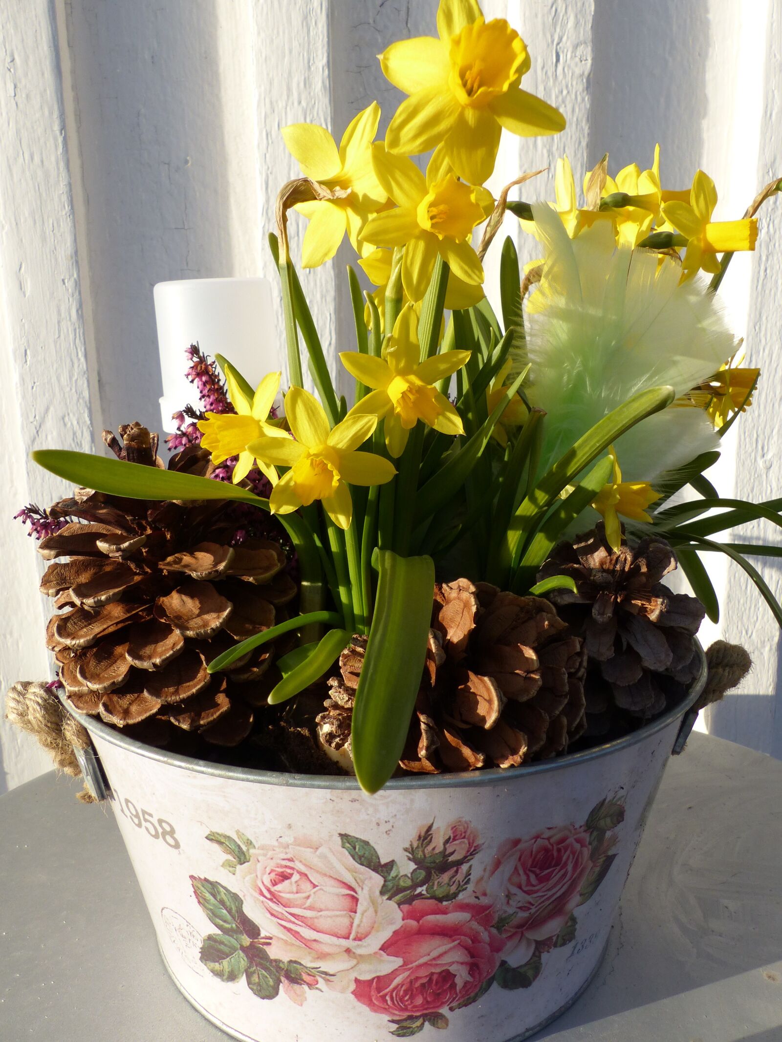 Panasonic Lumix DMC-FZ200 sample photo. Påskarrangemang, pot, cones photography