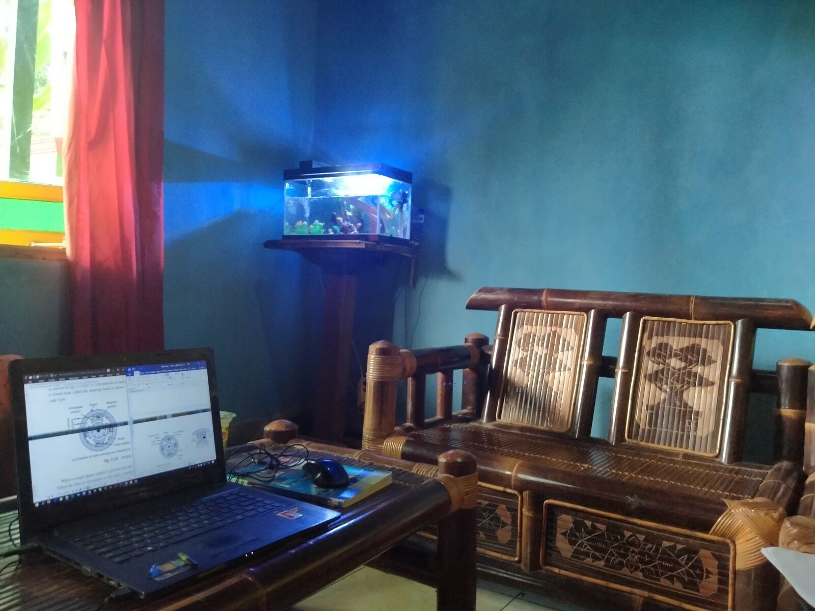 Realme 5I sample photo. Kursi, laptop, aquarium photography