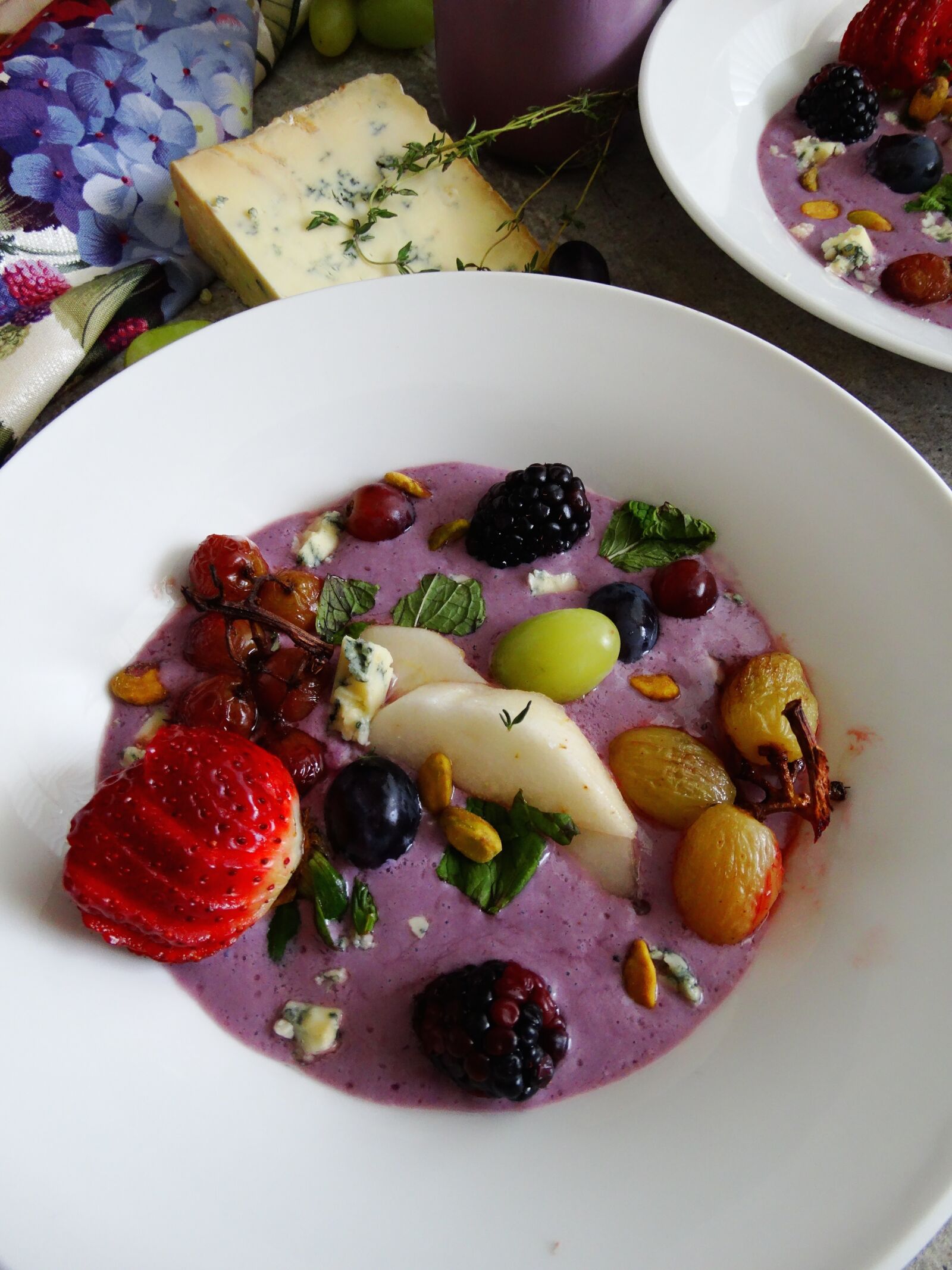 Sony Cyber-shot DSC-HX300 sample photo. Cold soup, fruit, strawberry photography