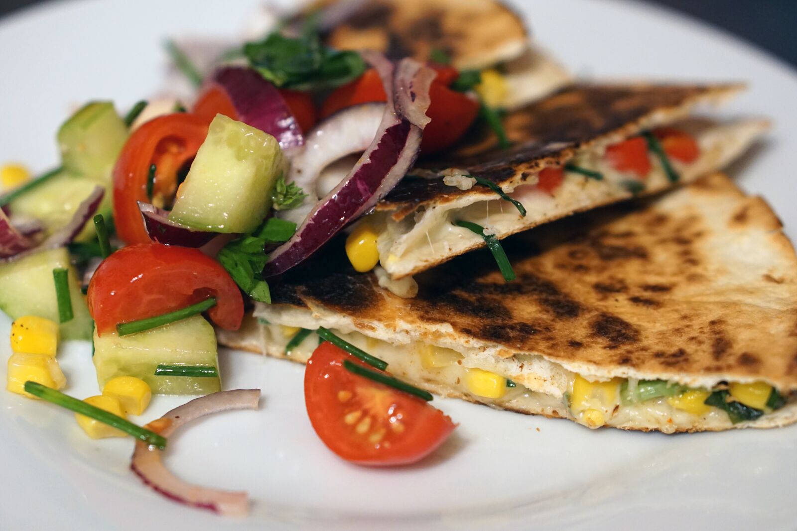 E 50mm F1.8 OSS sample photo. Quesadilla, mexican, healthy photography