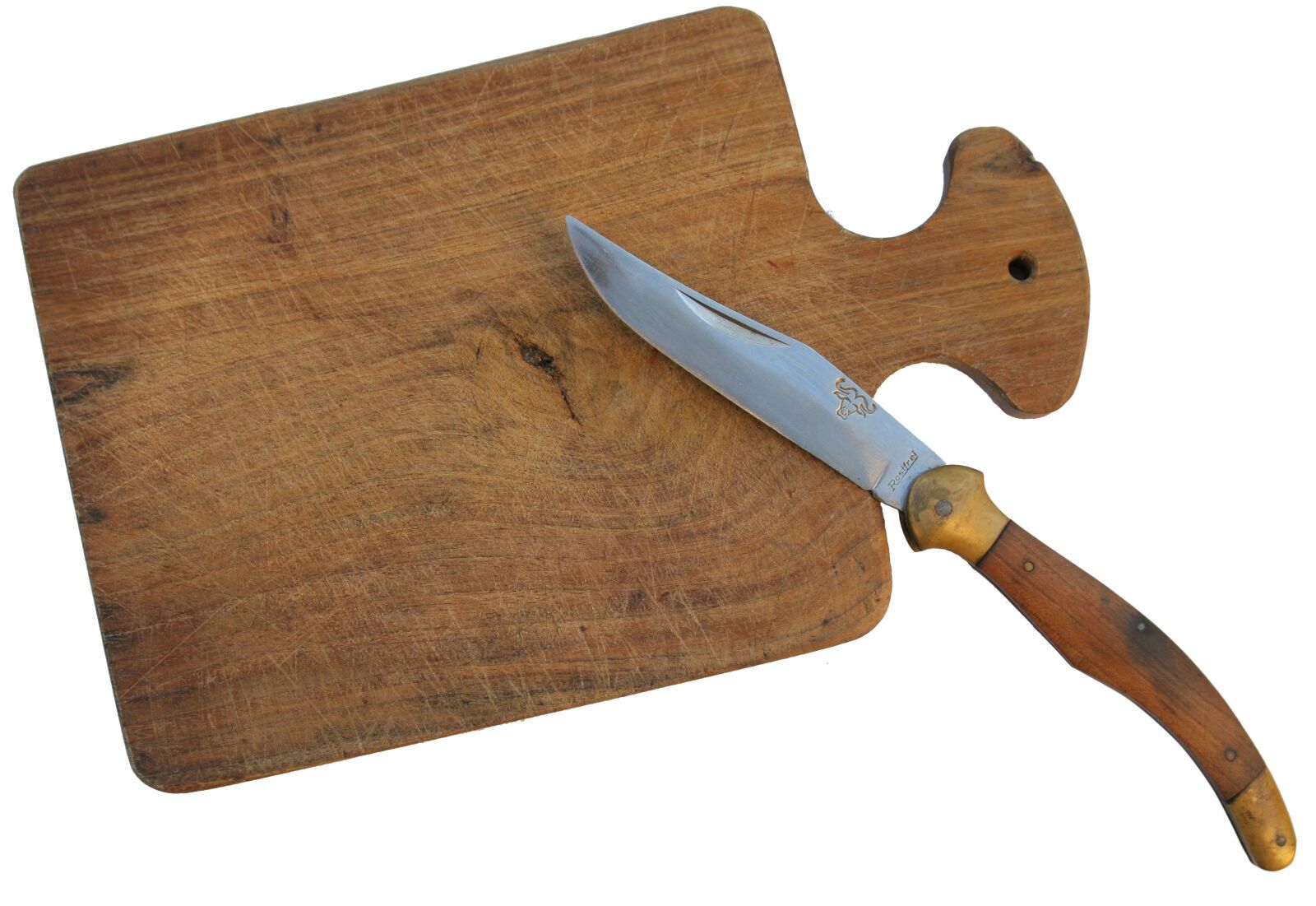 Canon EOS 30D sample photo. Army knife, cutting board photography