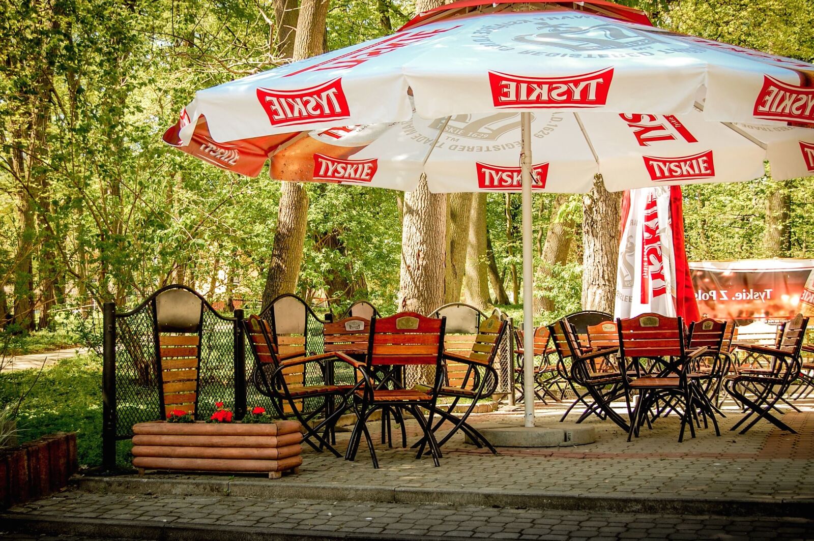 Nikon D40 sample photo. Sunshade, table, chair, cafe photography