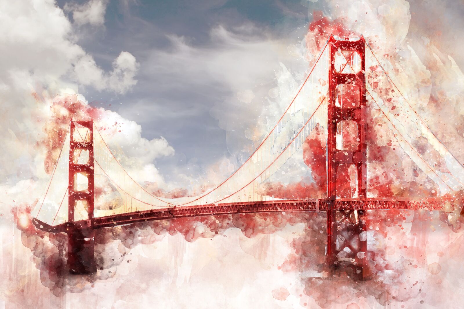 Canon EOS 5D Mark II sample photo. Golden bridge, watercolor, bridge photography