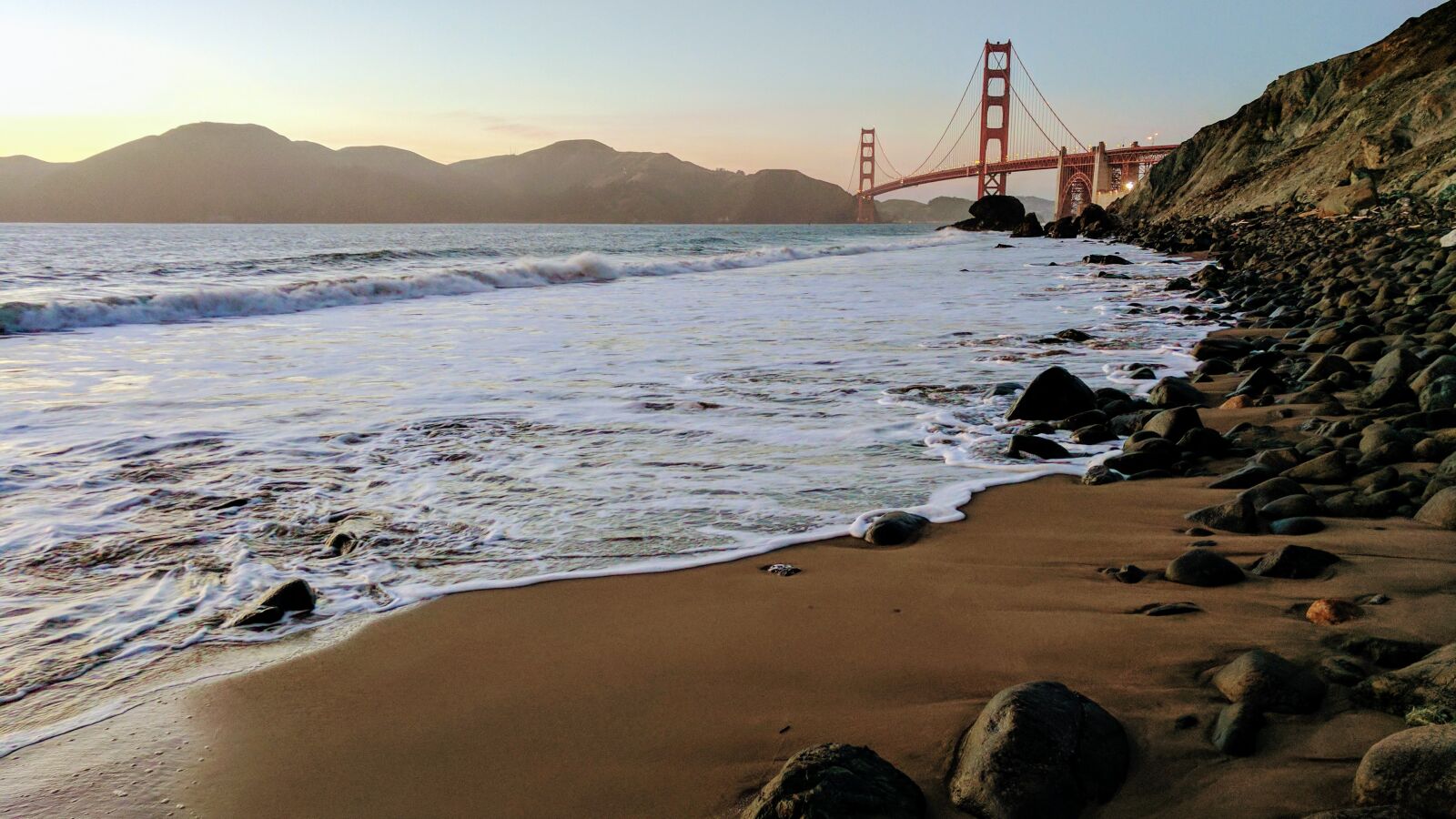 Google Pixel XL sample photo. Beach, bridge, dusk, golden photography