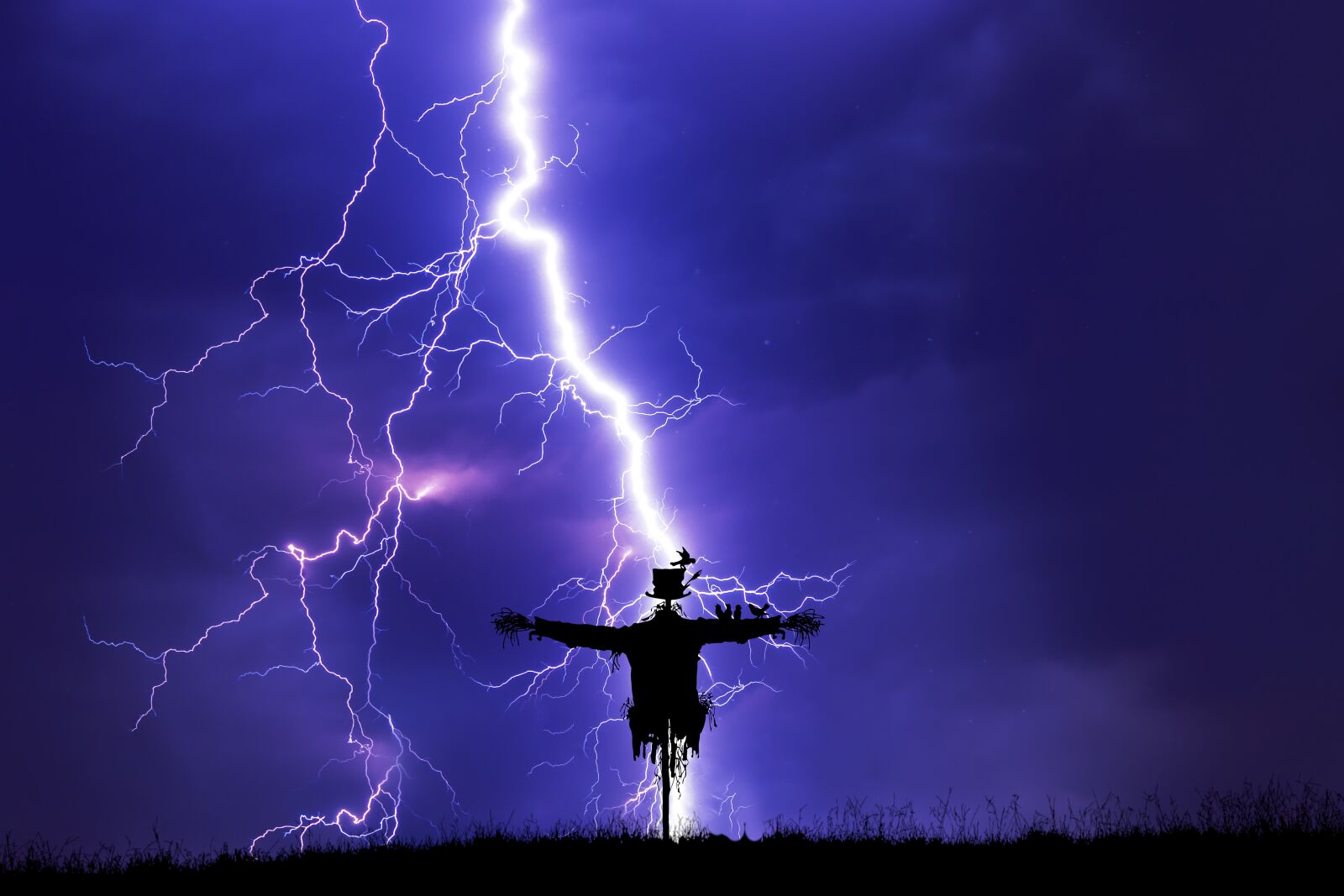 Sony a6300 sample photo. Lightning, scarecrow, silhouette photography