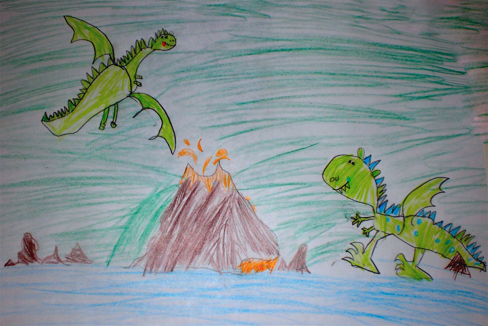 CASIO EX-Z75 sample photo. Children drawing, dragons, volcano photography