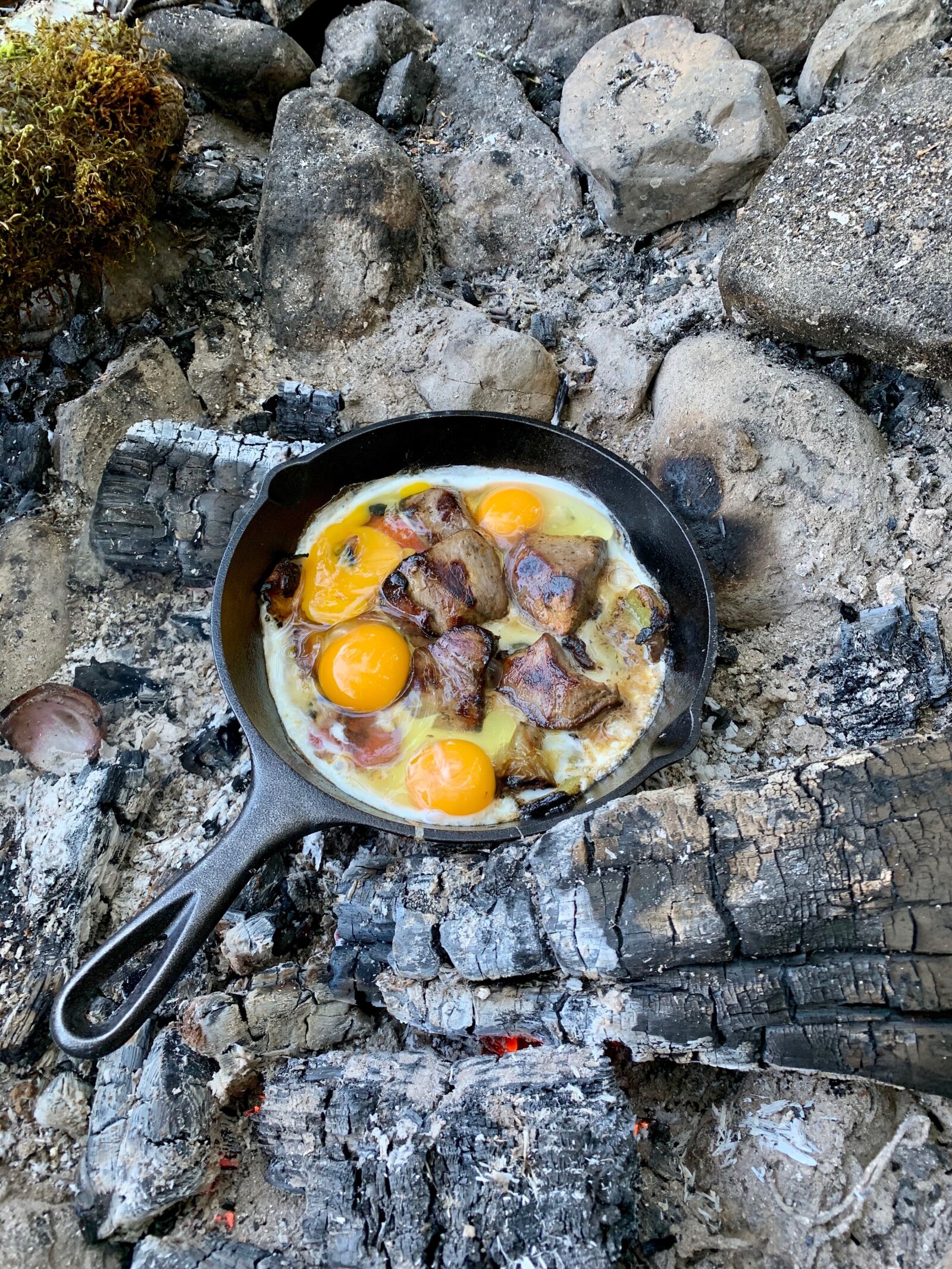 iPhone XR back camera 4.25mm f/1.8 sample photo. Cast iron cooking, campfire photography