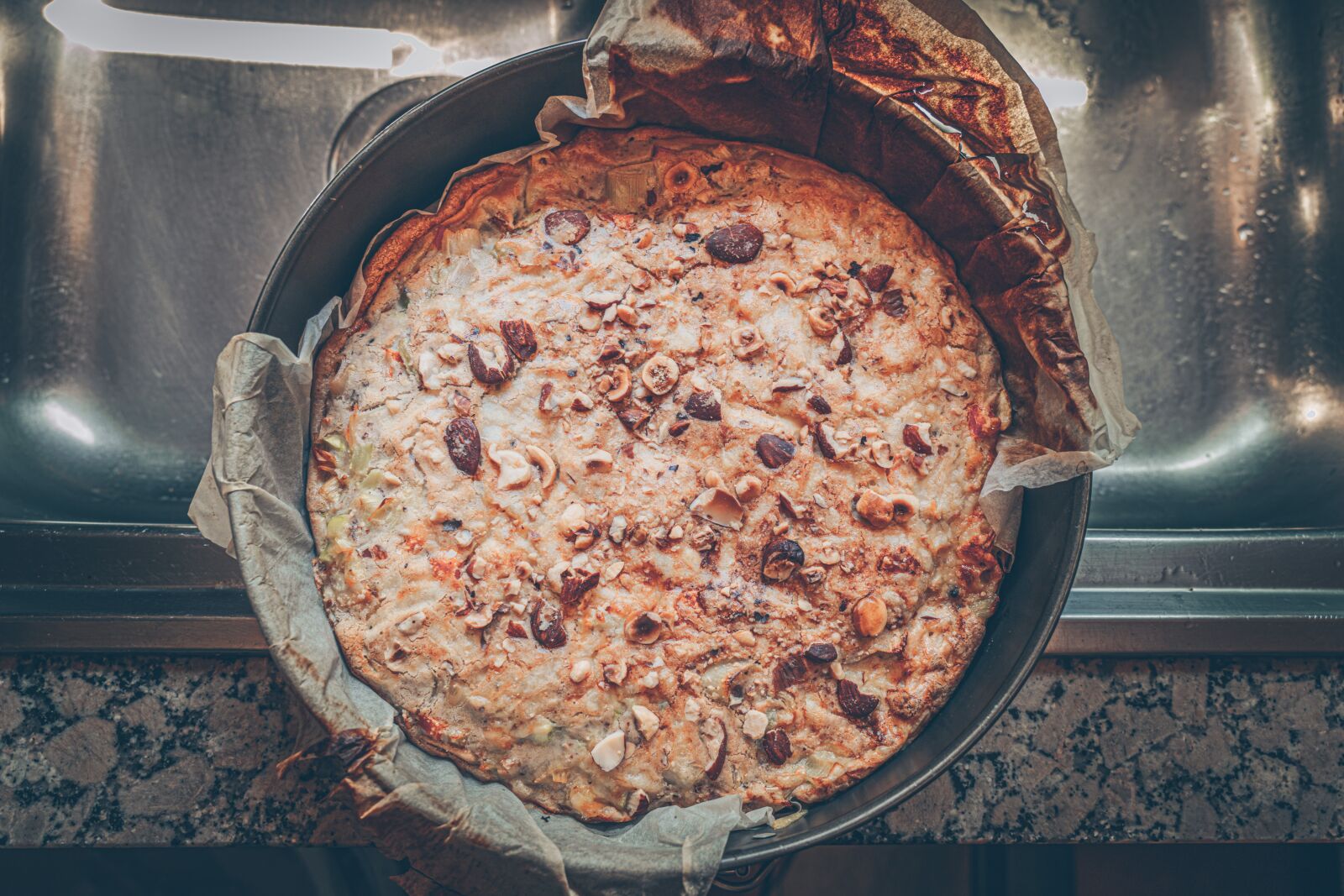 Sony a7R II sample photo. Quiche, vegetables, dried fruits photography