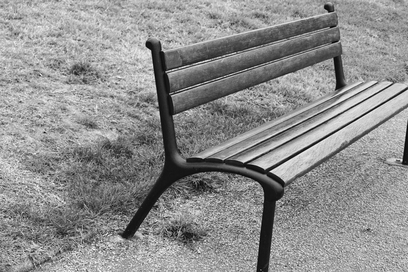 Sony a6000 sample photo. Bench, monochrome, park, pavement photography