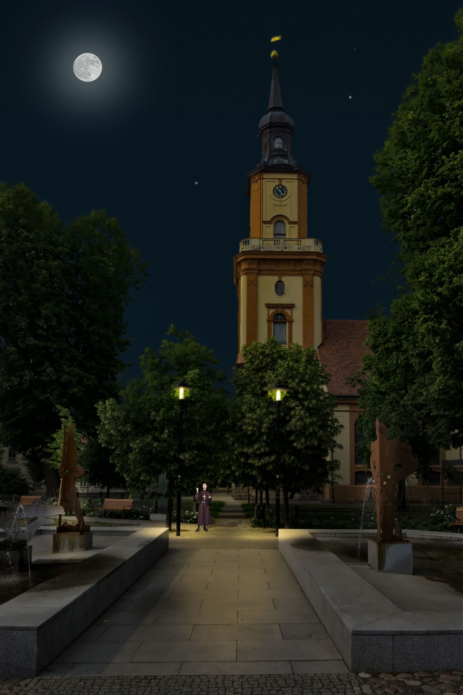 Sony E 16-50mm F3.5-5.6 PZ OSS sample photo. Church, night, moon photography