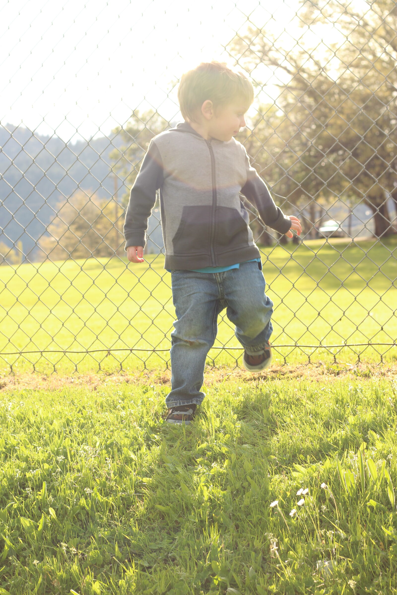 Canon EF 50mm F1.8 STM sample photo. Boy, fence, playing photography