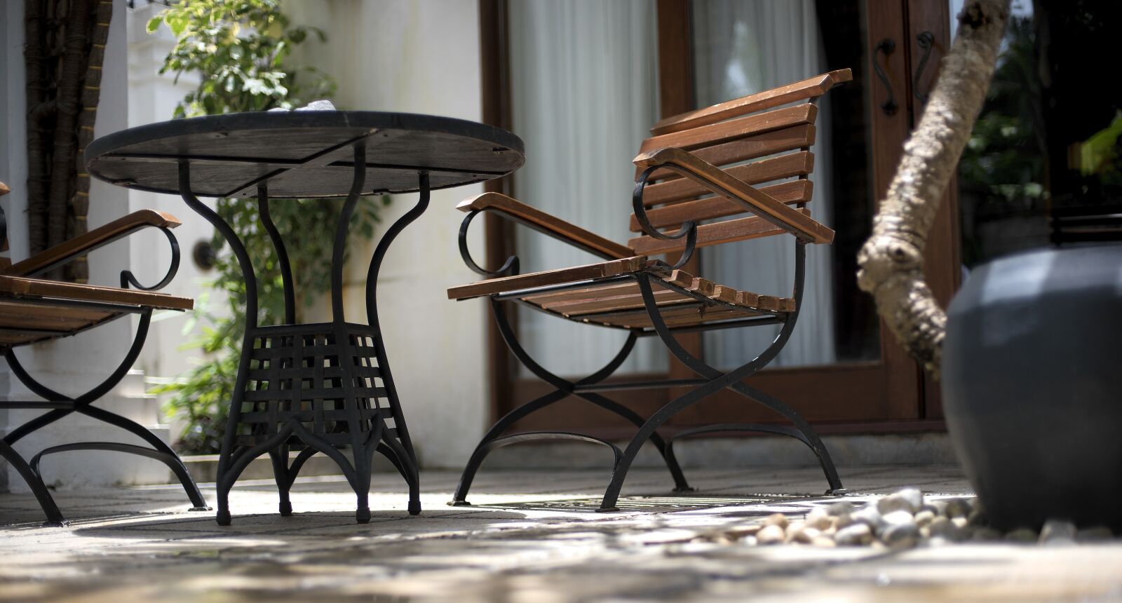 Nikon D750 sample photo. Cane chair, table, tea photography