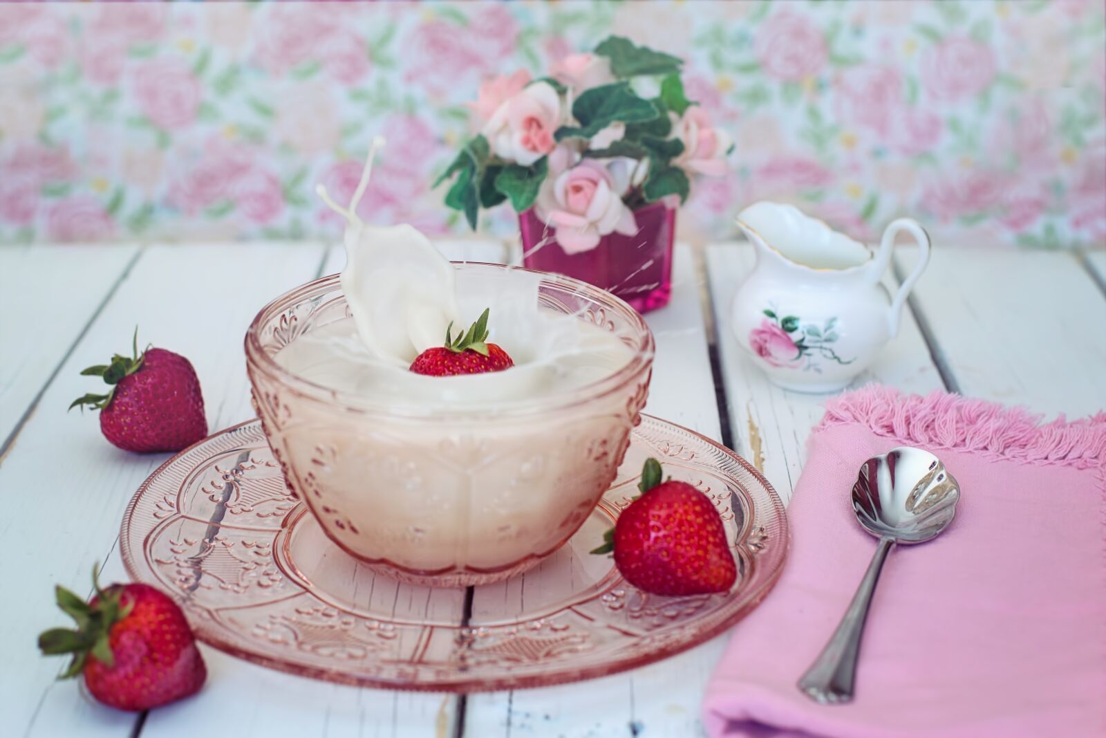 Canon EF 50mm F1.4 USM sample photo. Strawberries, cream, milk photography