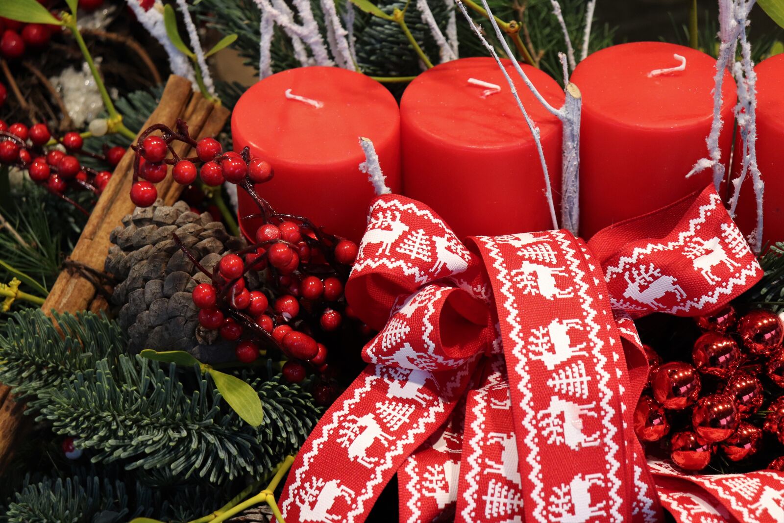 Canon EOS 200D (EOS Rebel SL2 / EOS Kiss X9) sample photo. Christmas decoration, red candles photography