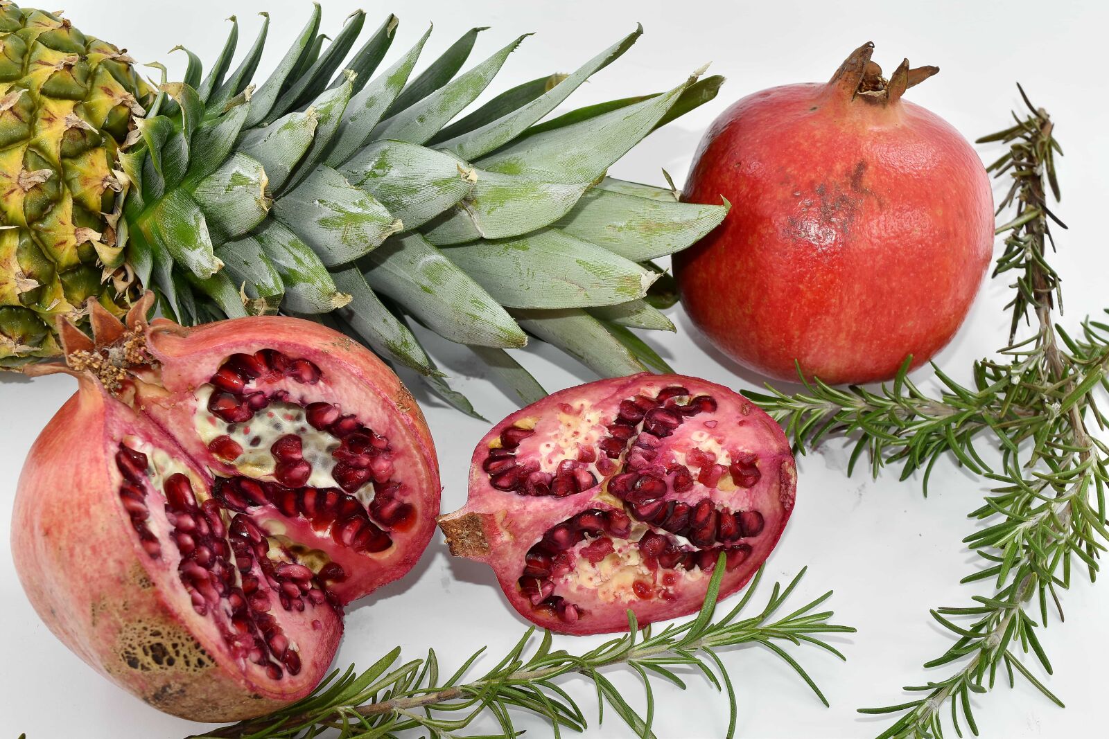 Nikon D5500 sample photo. Pineapple, rosemary, spice, pomegranate photography