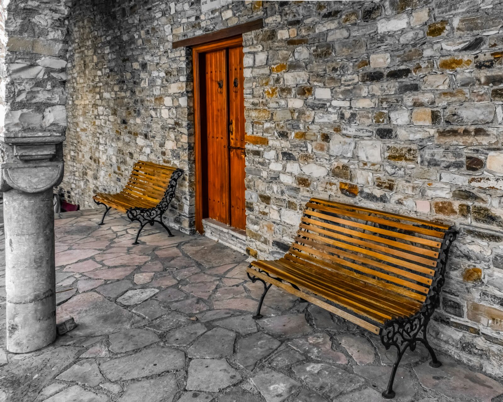 Nikon D3300 sample photo. Door, bench, stone photography
