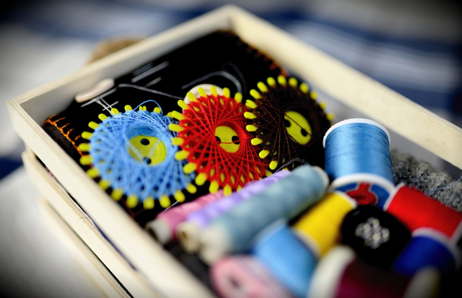 Nikon D610 sample photo. Sewing thread, sewing box photography