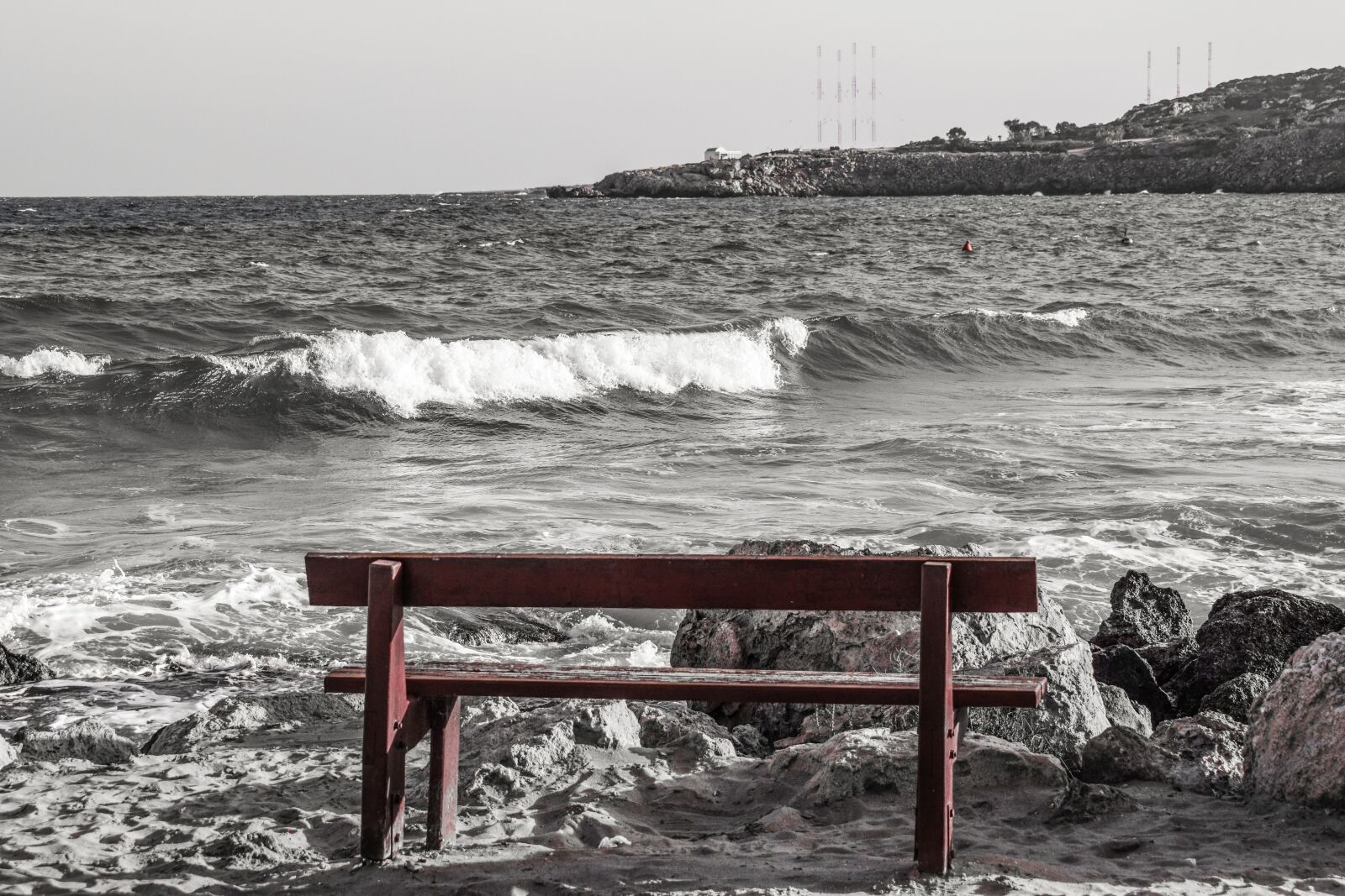 Nikon D3300 sample photo. Bench, beach, sea photography
