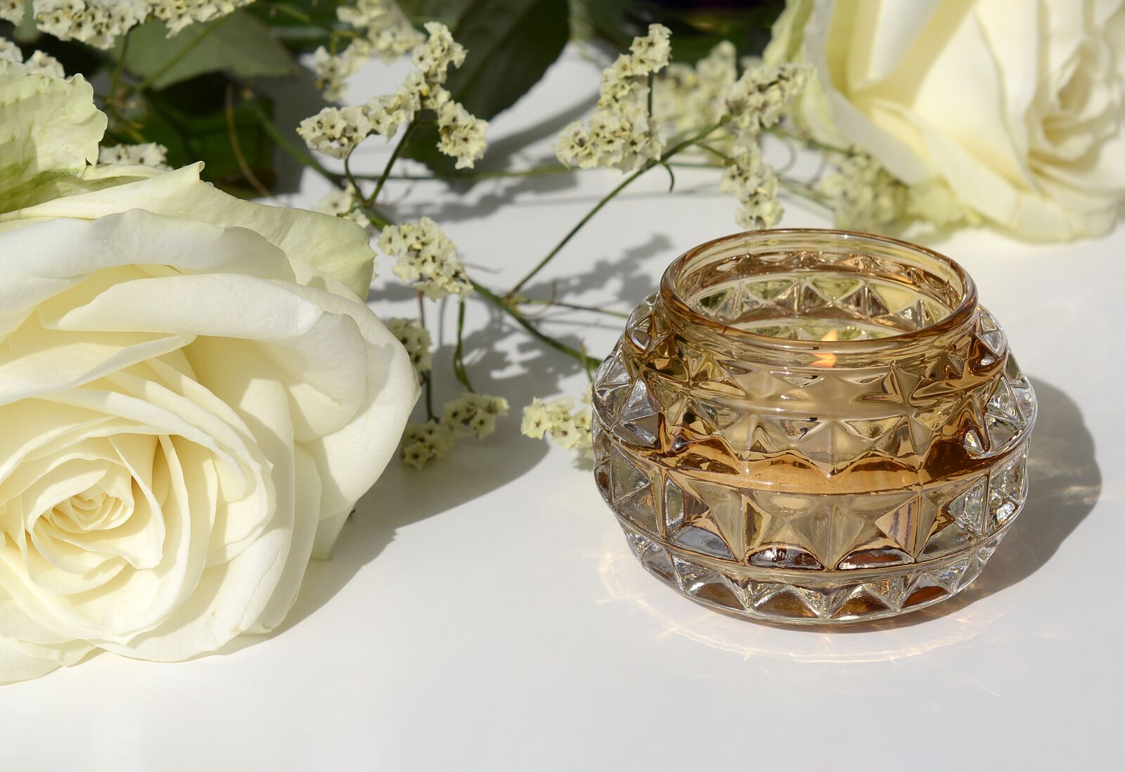 Nikon D7100 sample photo. Tealight, candle, rose photography