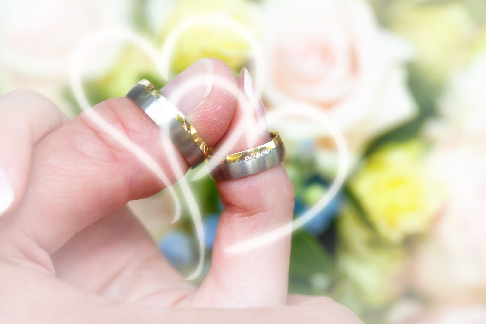 Canon EOS 5D Mark II + Canon EF 100mm F2.8 Macro USM sample photo. Wedding rings, roses, background photography