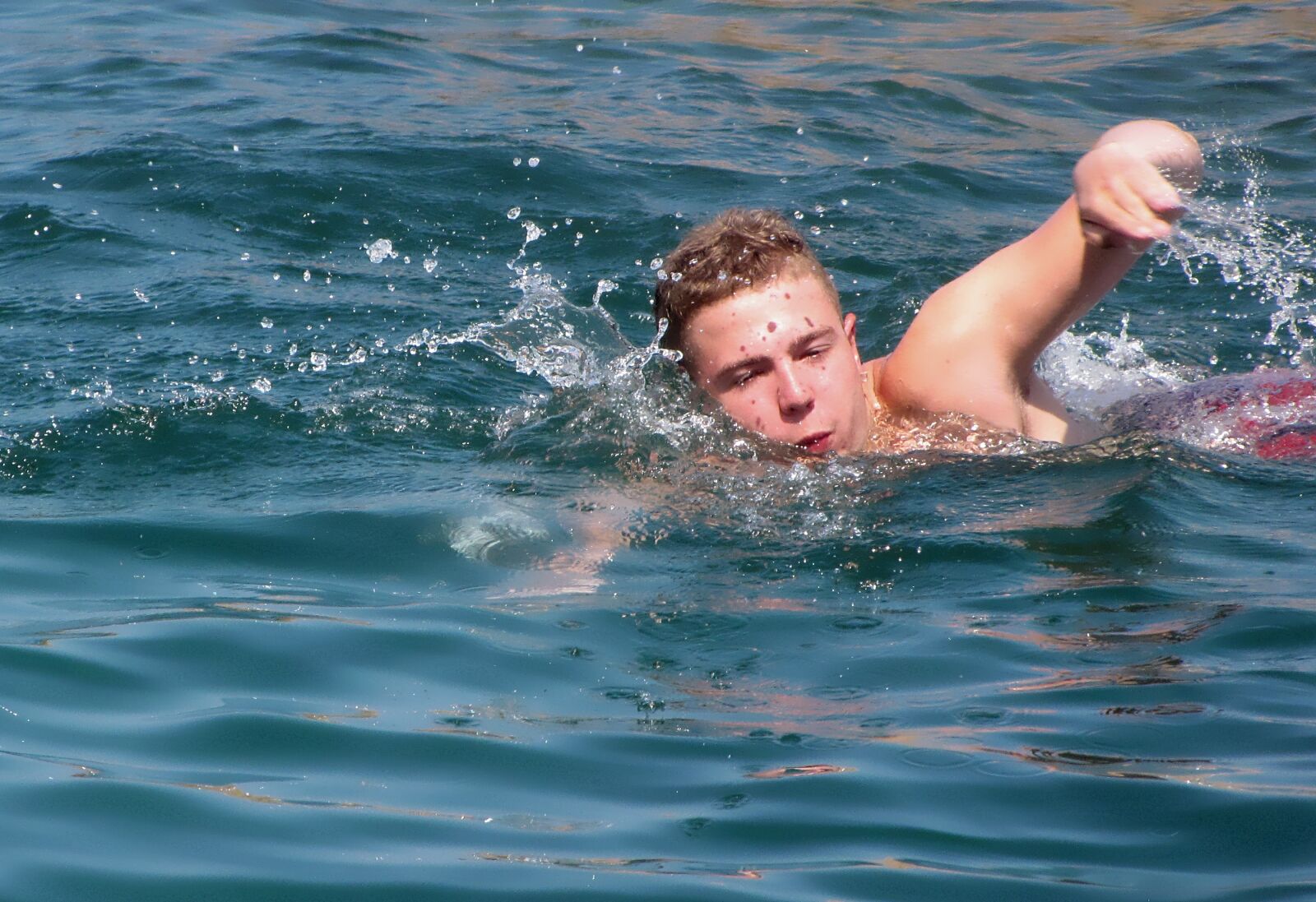 Canon PowerShot SX10 IS sample photo. Swimmer, open water, summer photography