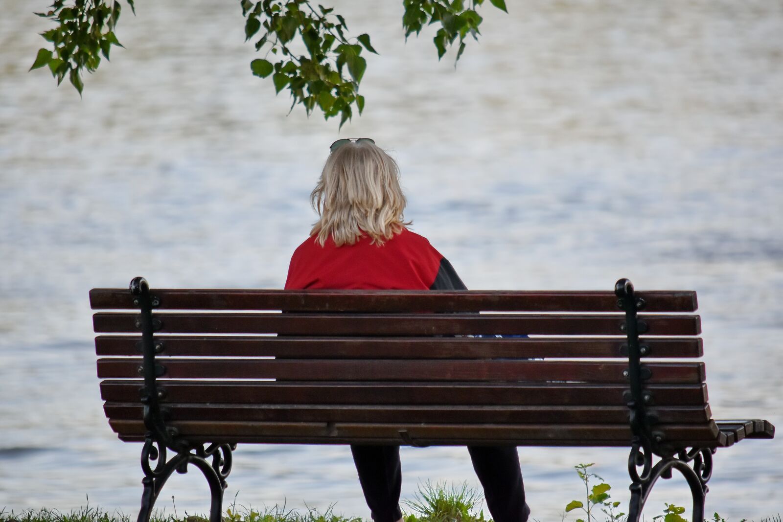 Nikon D5500 sample photo. Blonde hair, woman, bench photography