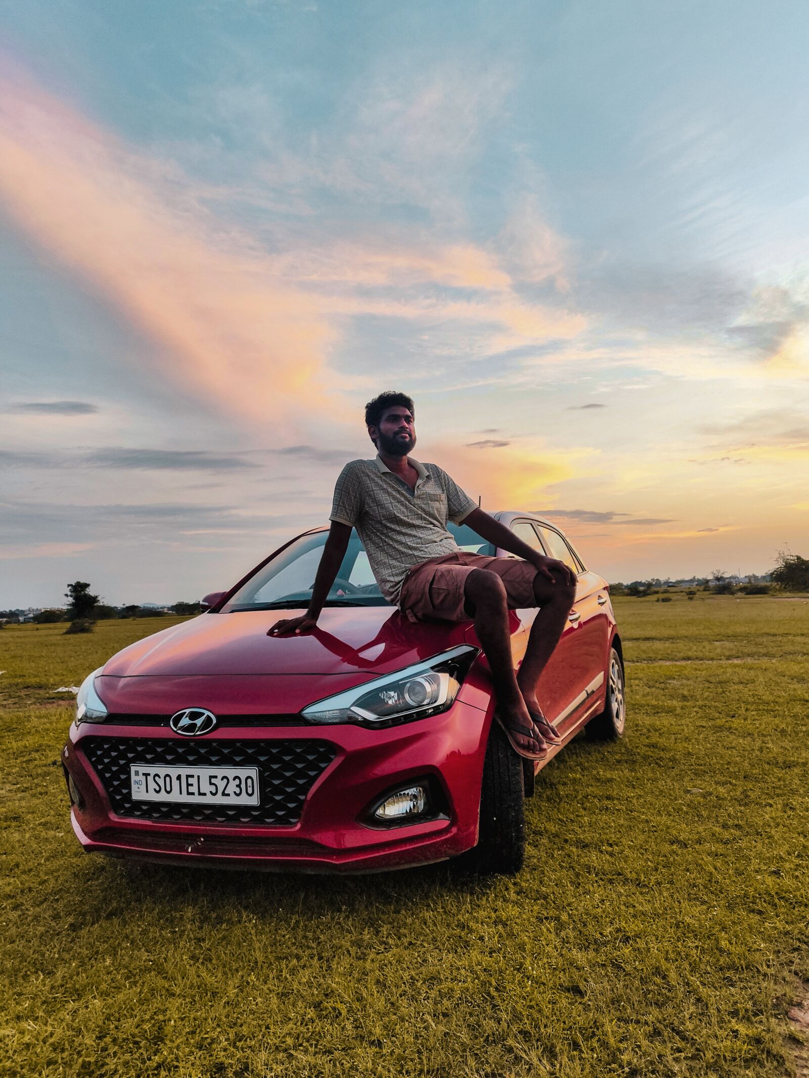Realme XT sample photo. Car, red, sunset photography