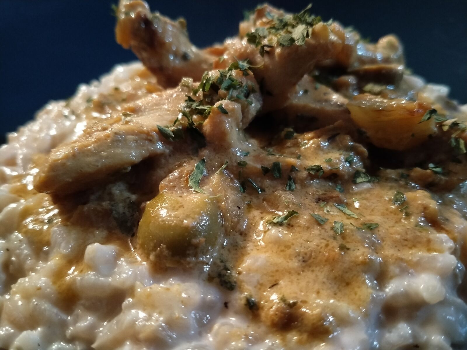 OPPO A5 2020 sample photo. Risotto, chicken, sauce photography