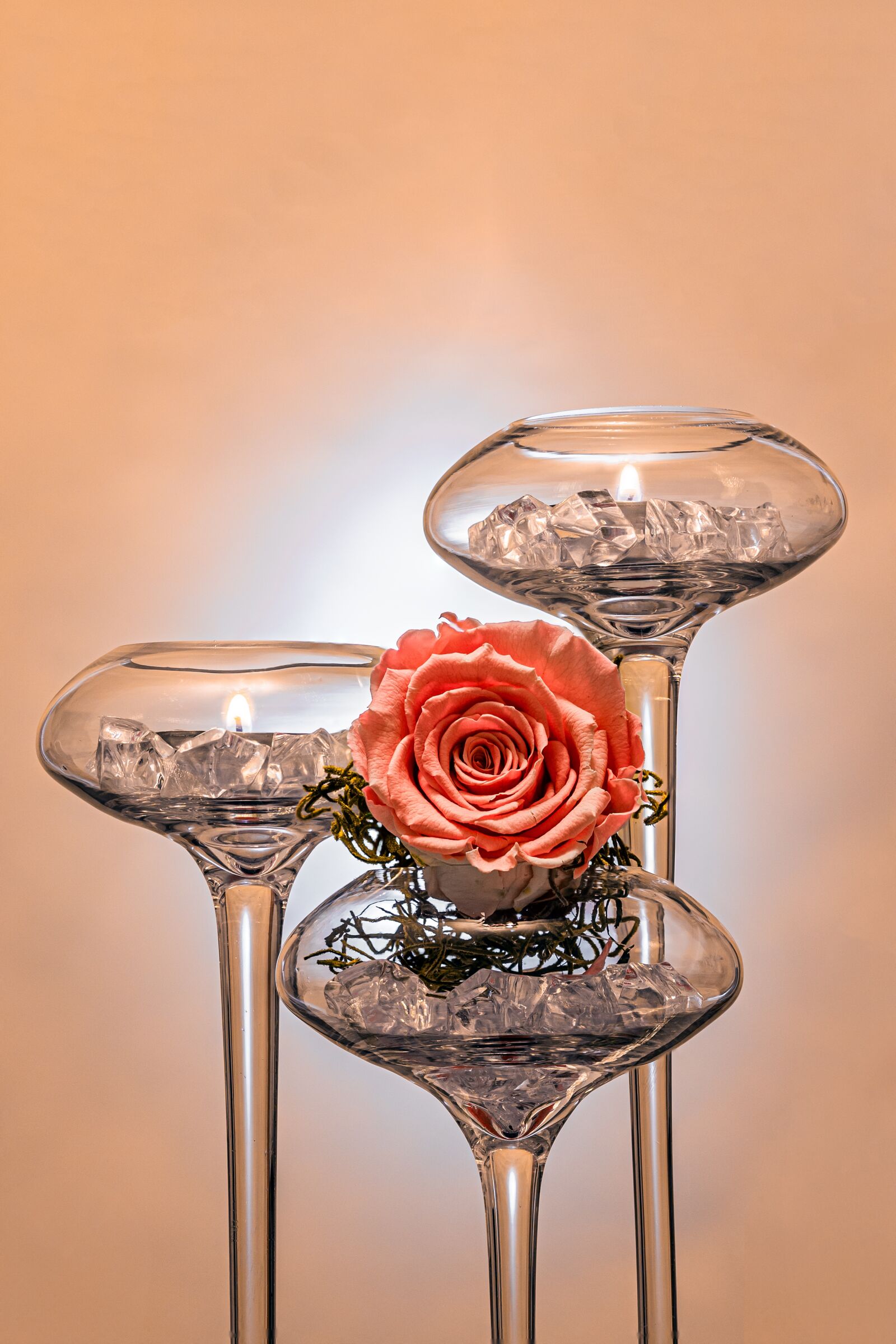 Canon EOS R sample photo. Candle holders, glass, rose photography