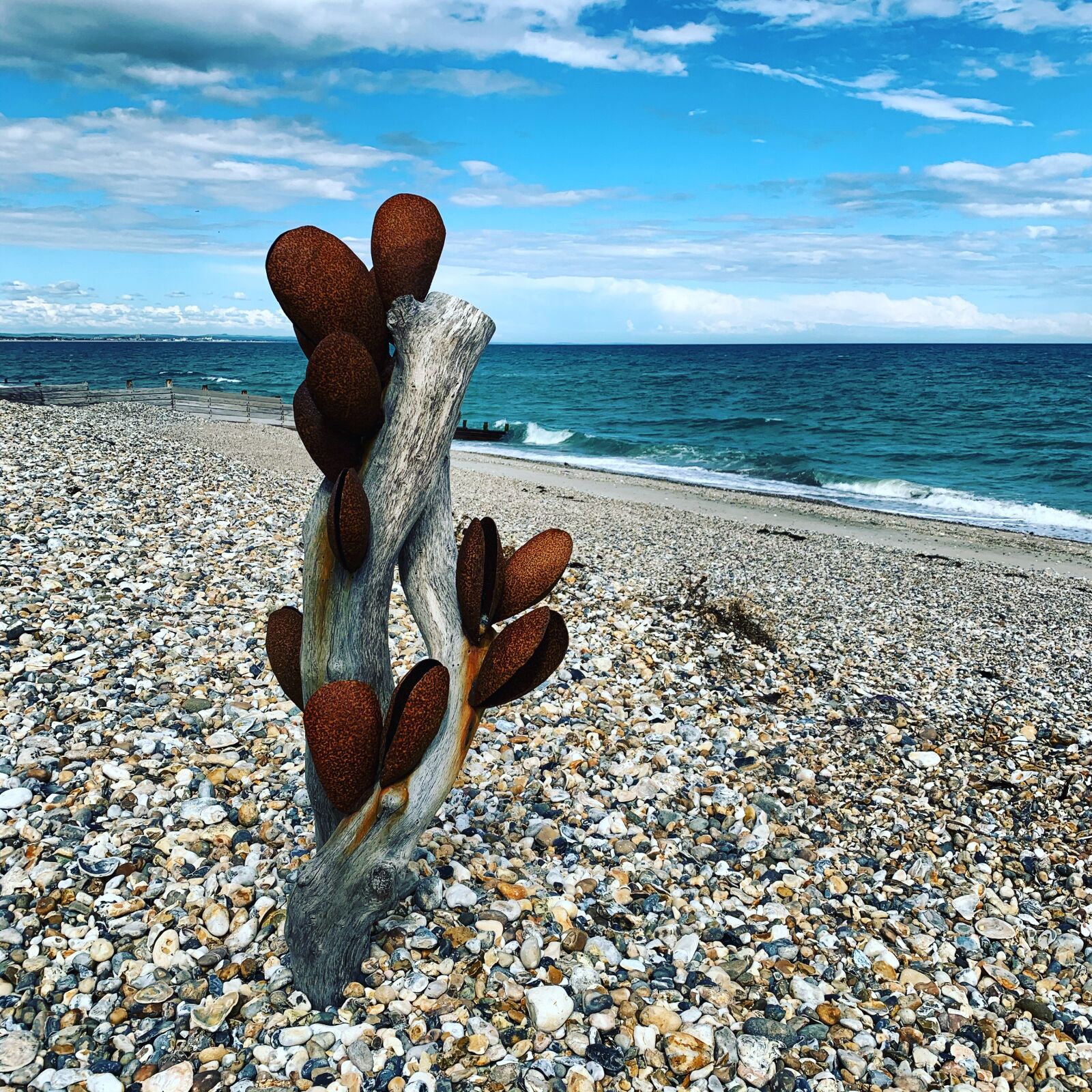 iPhone XS back dual camera 4.25mm f/1.8 sample photo. Sculpture, beach, art photography