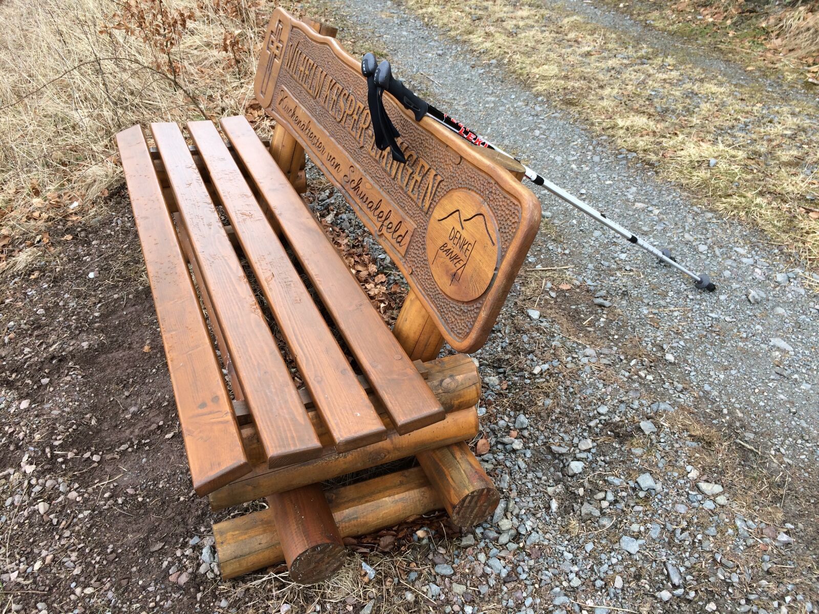 iPhone 5s back camera 4.15mm f/2.2 sample photo. Park bench, hike, leki photography