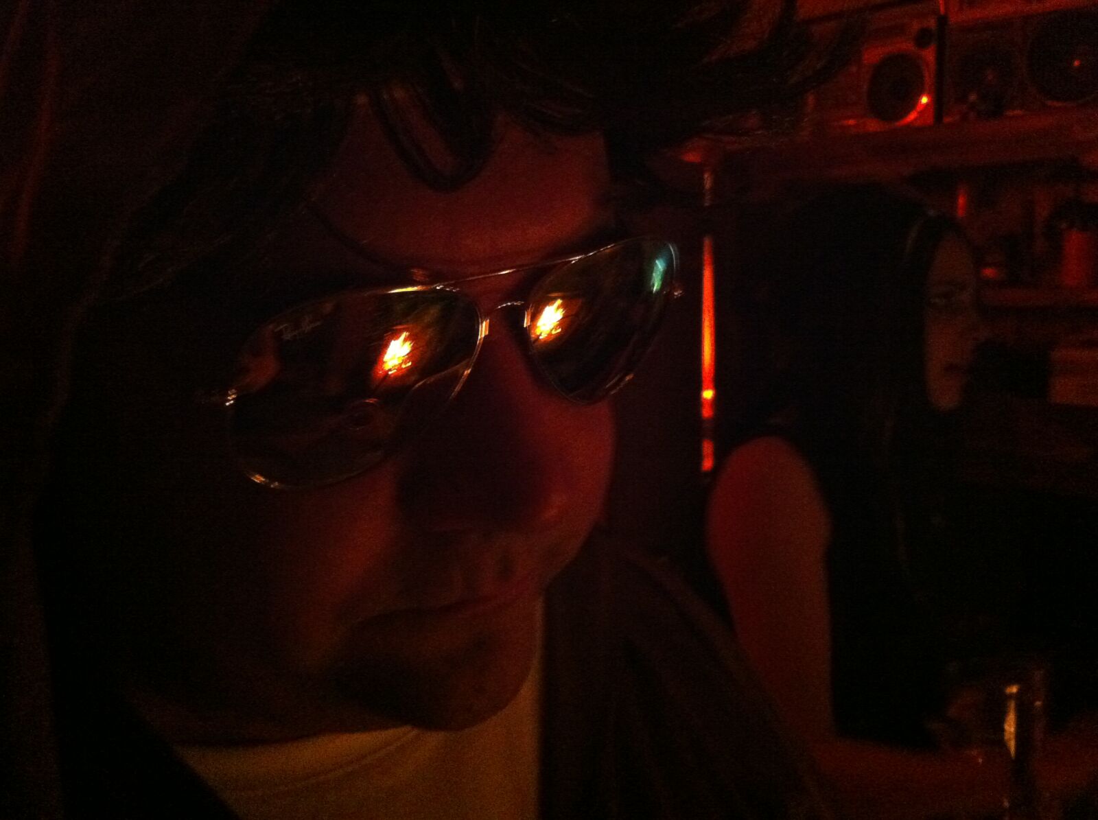 iPhone 4 back camera 3.85mm f/2.8 sample photo. Dark, glasses, look, fire photography