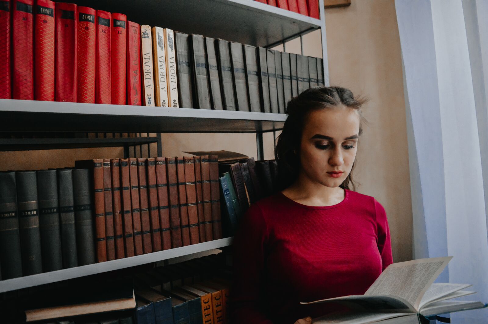 Nikon D3200 sample photo. Library, girl, books photography