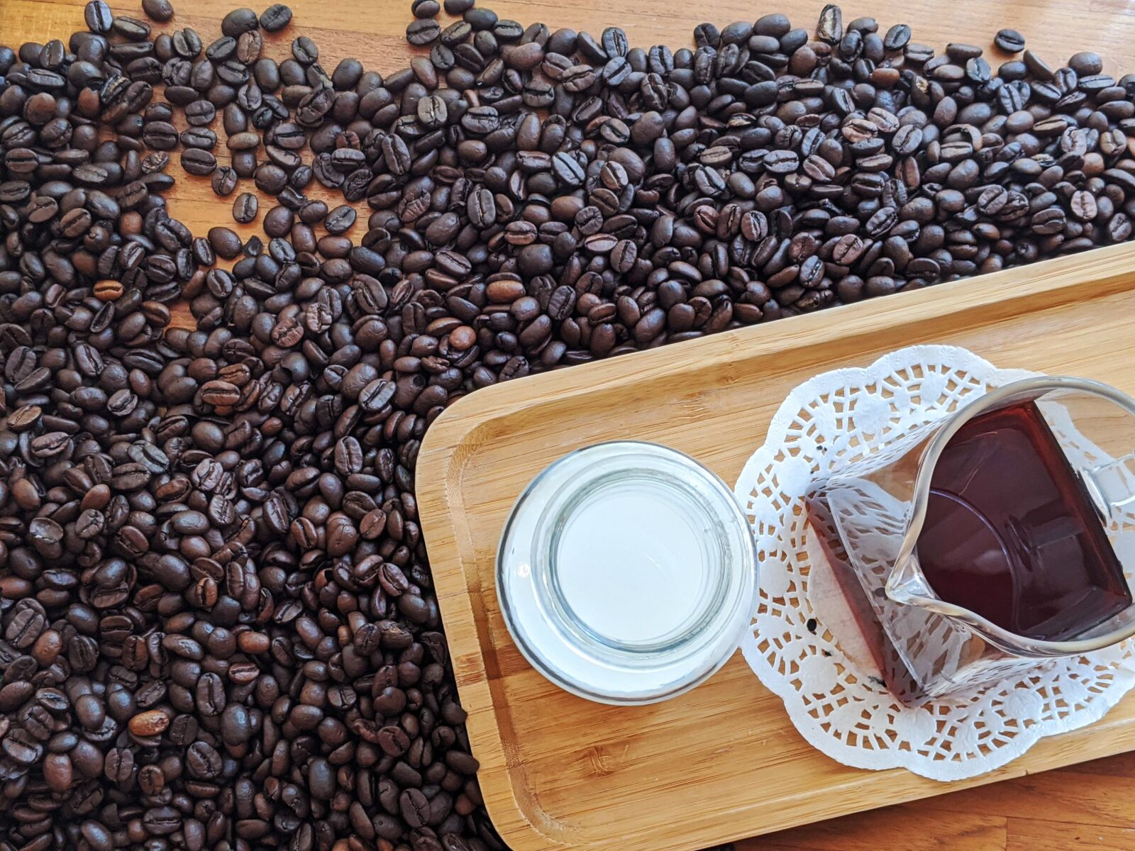 Google Pixel 3a sample photo. Coffee, coffee bean, milk photography