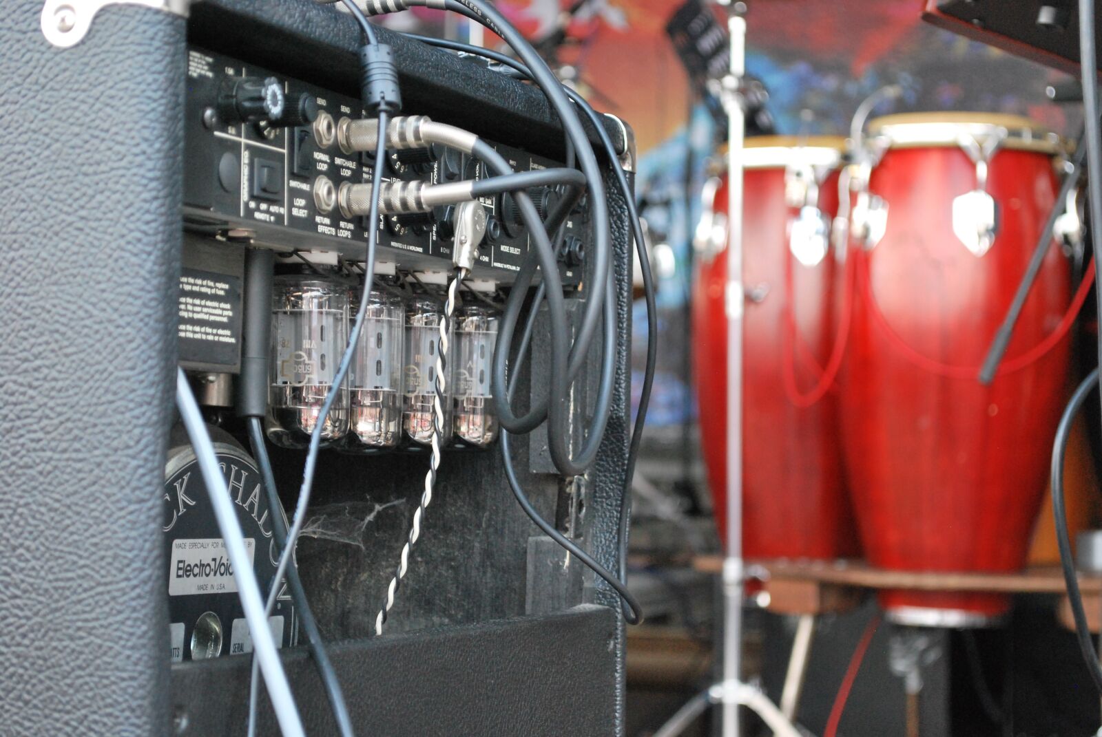 Nikon D60 sample photo. Conga, bongos, amplifier photography