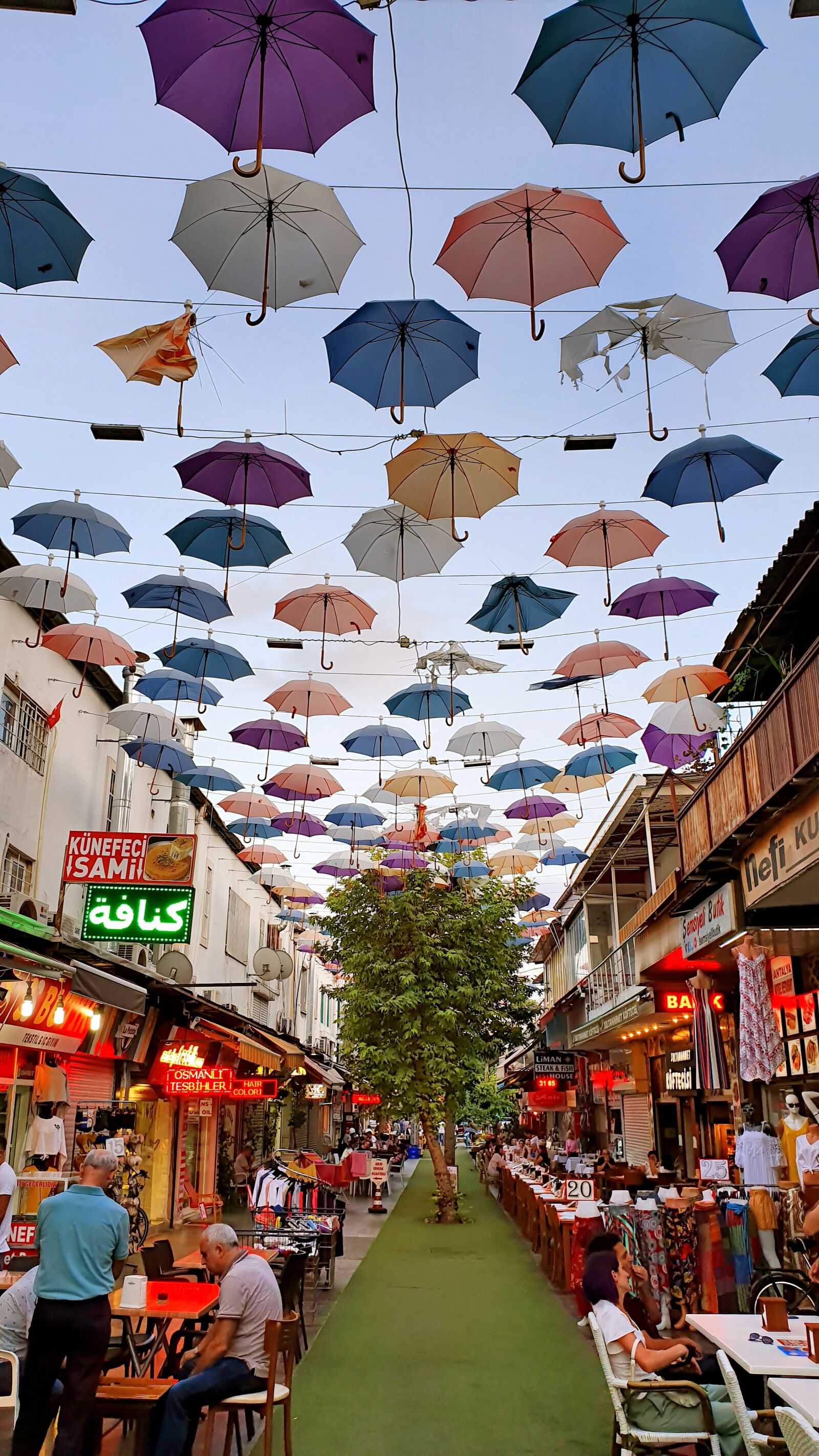 Samsung Galaxy S10e sample photo. Antalya, umbrellas, street with photography