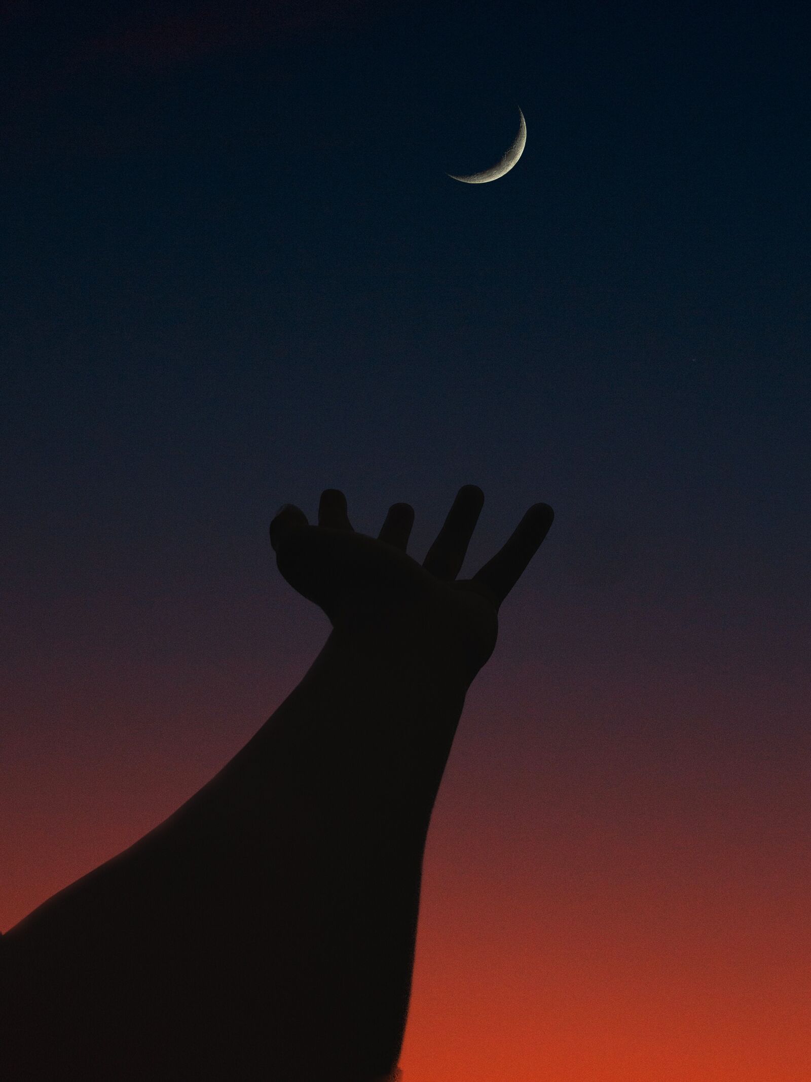 ASUS X00TD sample photo. Crescent moon, hand, silhouette photography