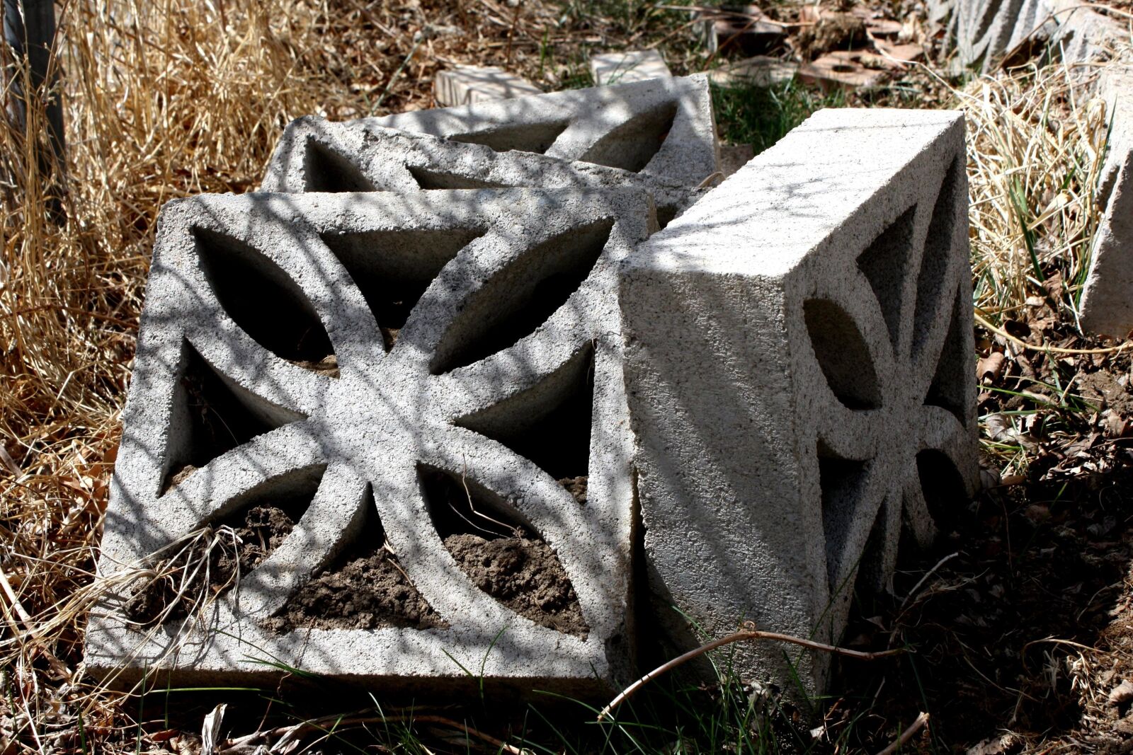 f/3.5-5.6 IS sample photo. Decorative, cinder blocks, piled photography