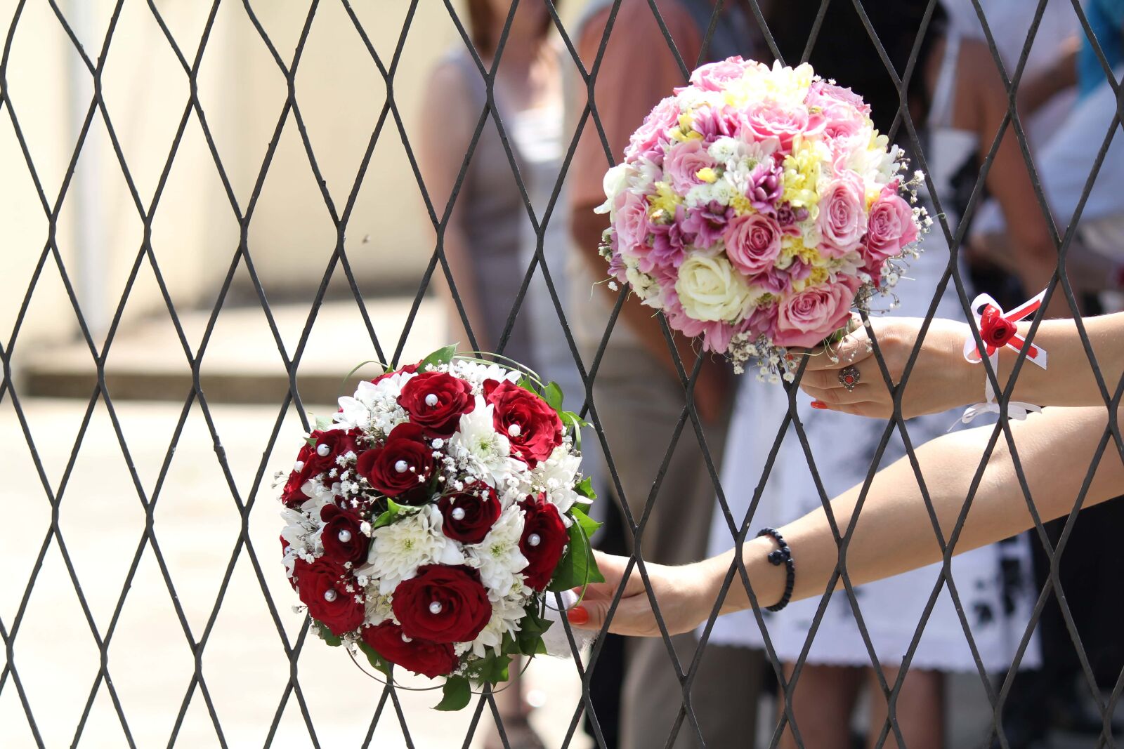 Canon EOS 60D + Canon EF-S 55-250mm F4-5.6 IS sample photo. Crowd, fence, hands, holding photography