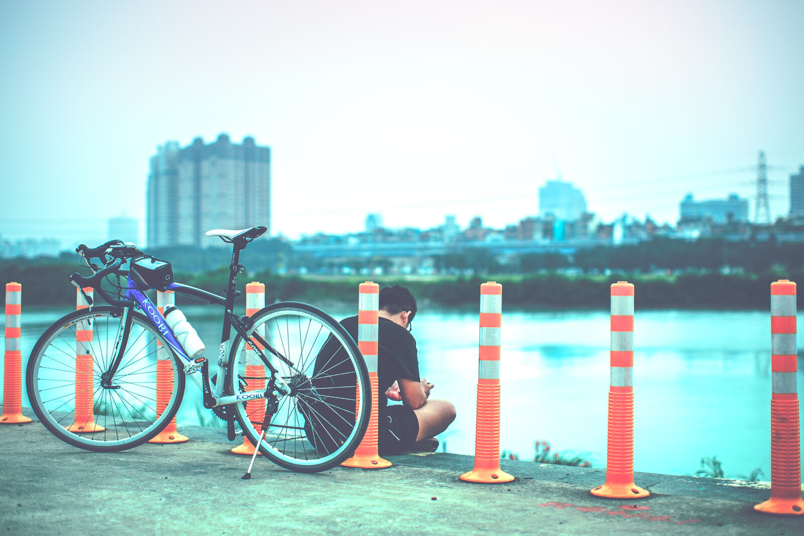 Canon EF 50mm F1.2L USM sample photo. Bicycle, blue, bow, orange photography