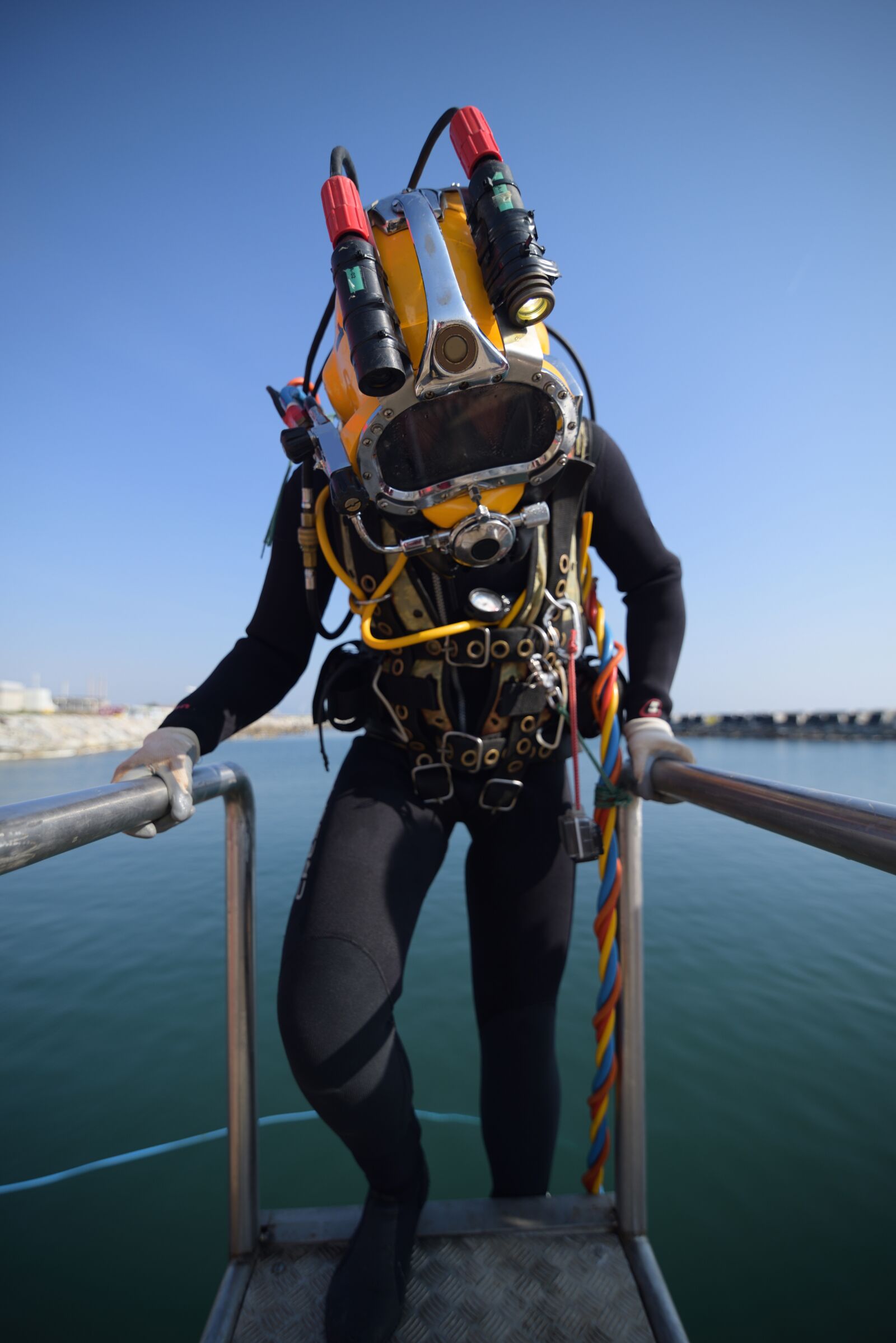 Nikon D750 sample photo. Commercial diver, diving, helmet photography