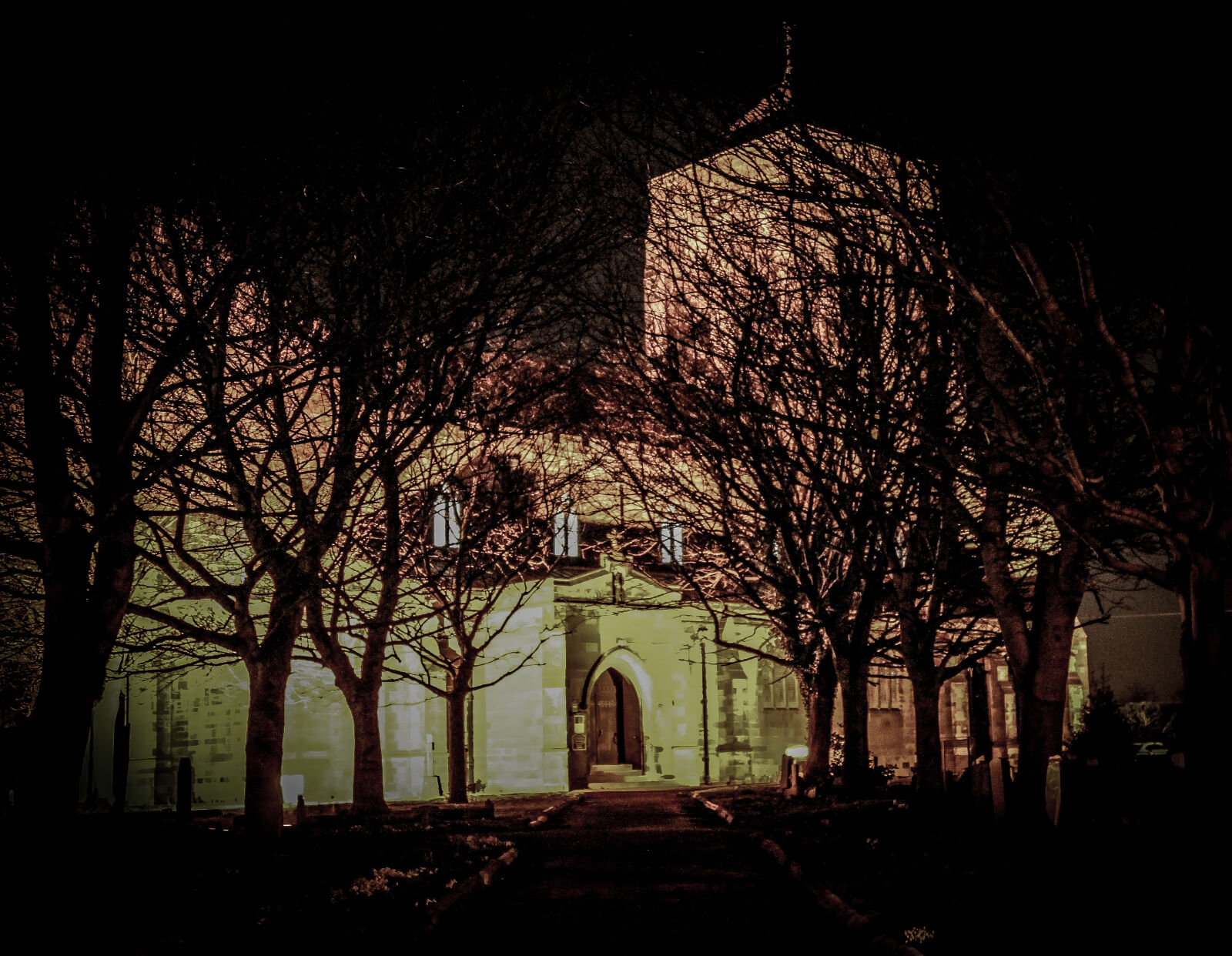 Canon EF 24-105mm F4L IS USM sample photo. Door, graveyard, night, path photography