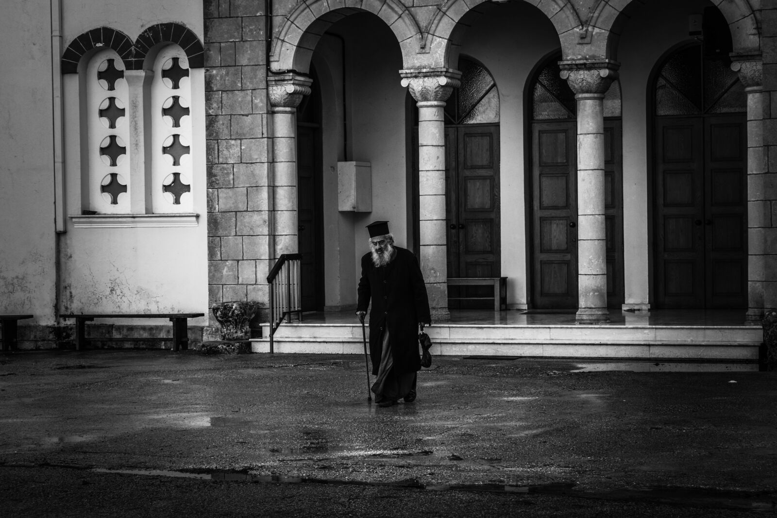 Nikon D3300 sample photo. Priest, old man, walking photography