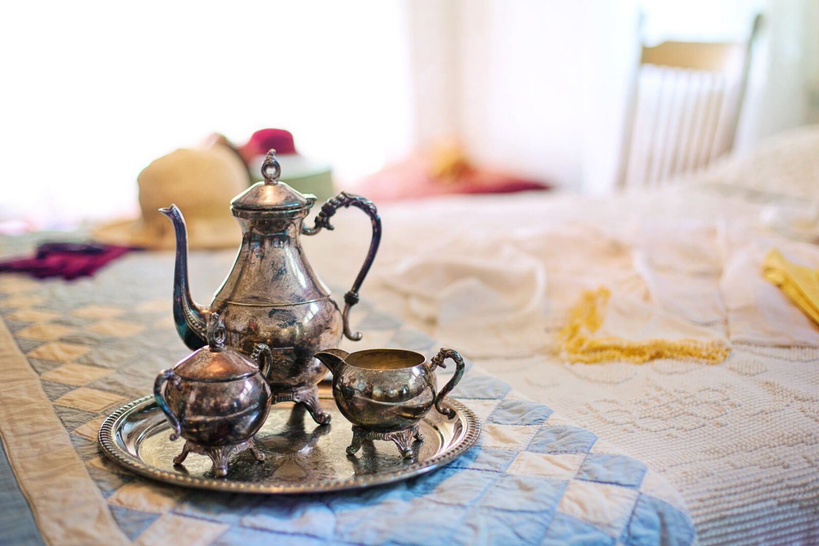 Canon EF 50mm F1.4 USM sample photo. Silver tea set, tea photography
