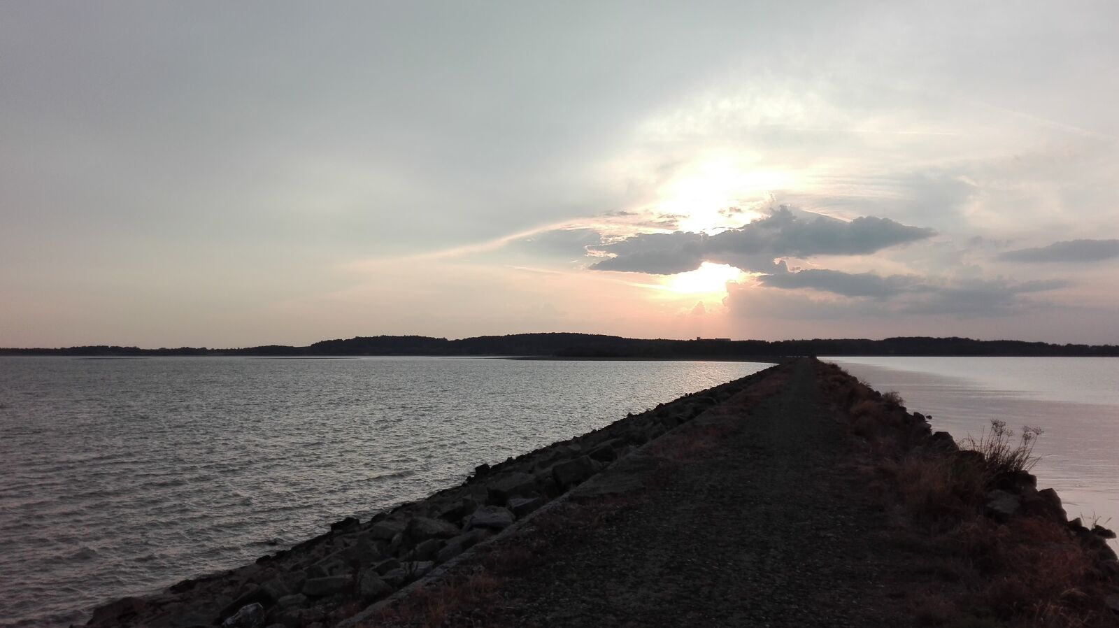 HUAWEI P8 Lite sample photo. Path, dam, clouds photography