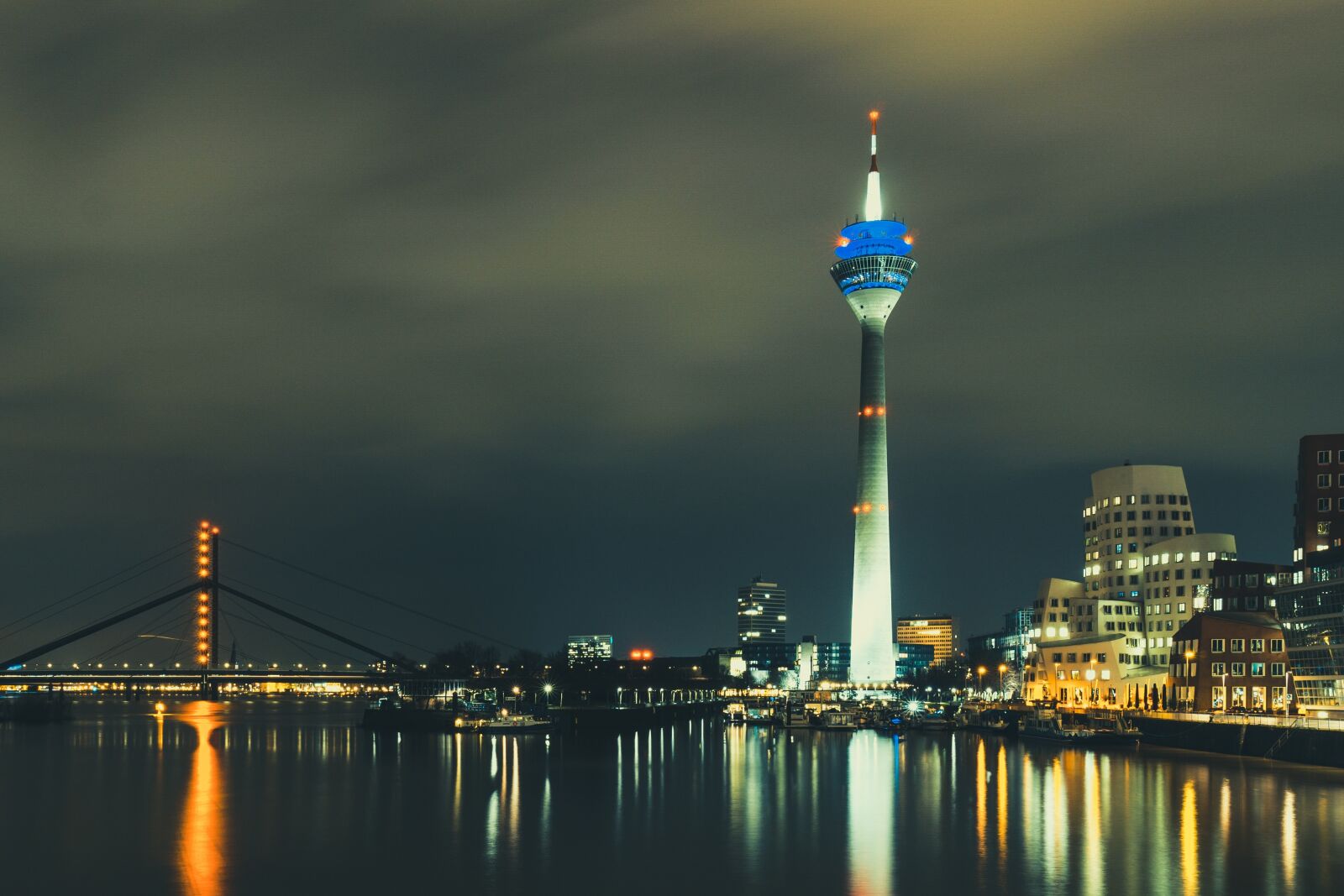 Sigma 16mm F1.4 DC DN | C sample photo. Water, rhine tower, night photography