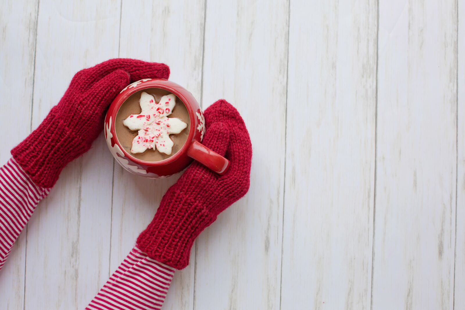 Canon EF 50mm F1.4 USM sample photo. Mittens, hot chocolate, red photography