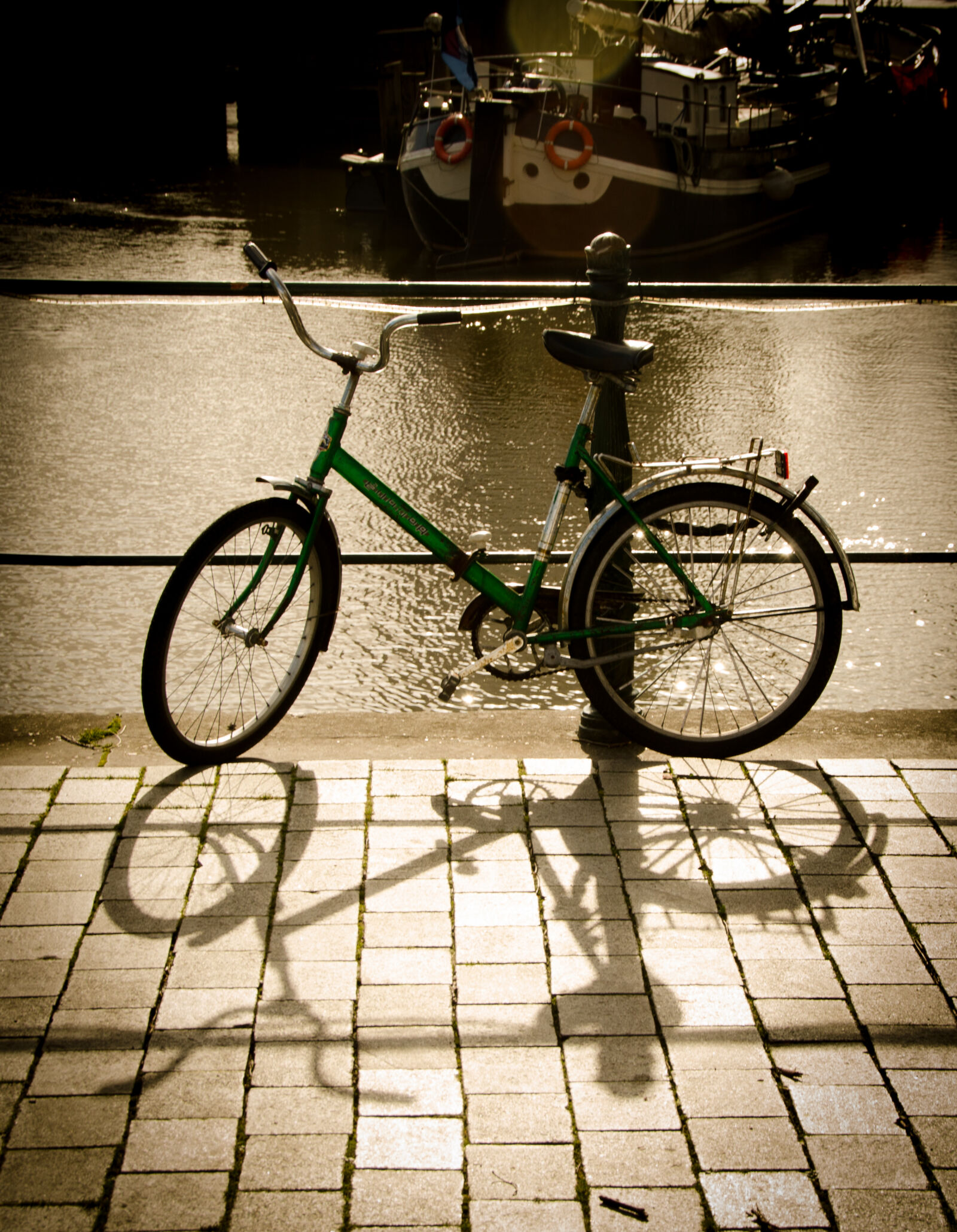 Nikon D7000 sample photo. Green, bike, parked, beside photography
