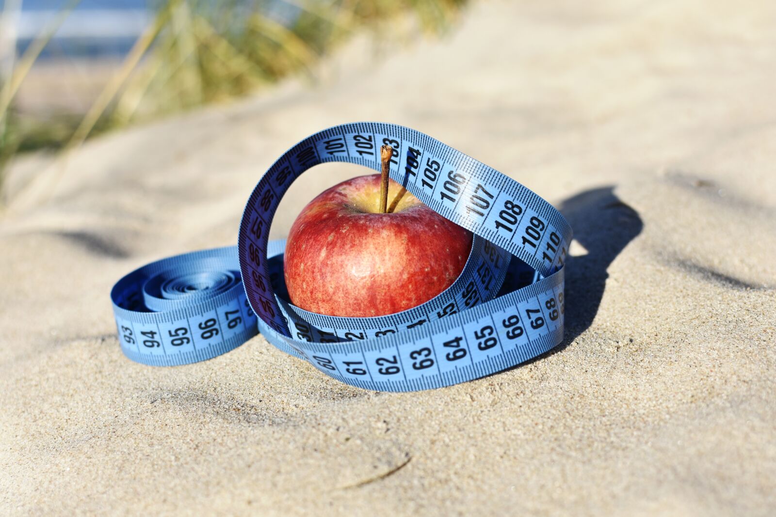 Nikon D7200 sample photo. Red apple, measure, blue photography
