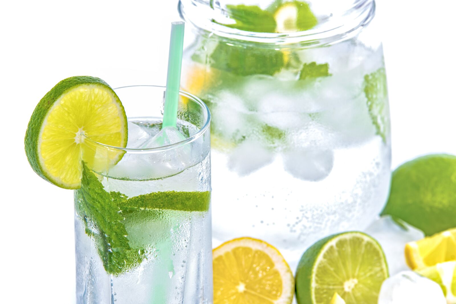 Nikon D750 sample photo. Mineral water, lime, mint photography